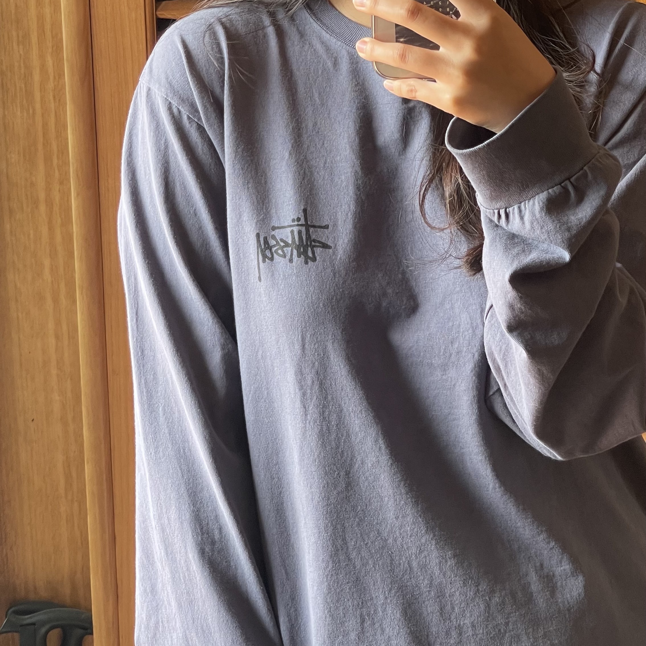 Stussy Basic Stussy Pigment Dyed LS T-Shirt Indigo 2024 착용 스타일 - 3