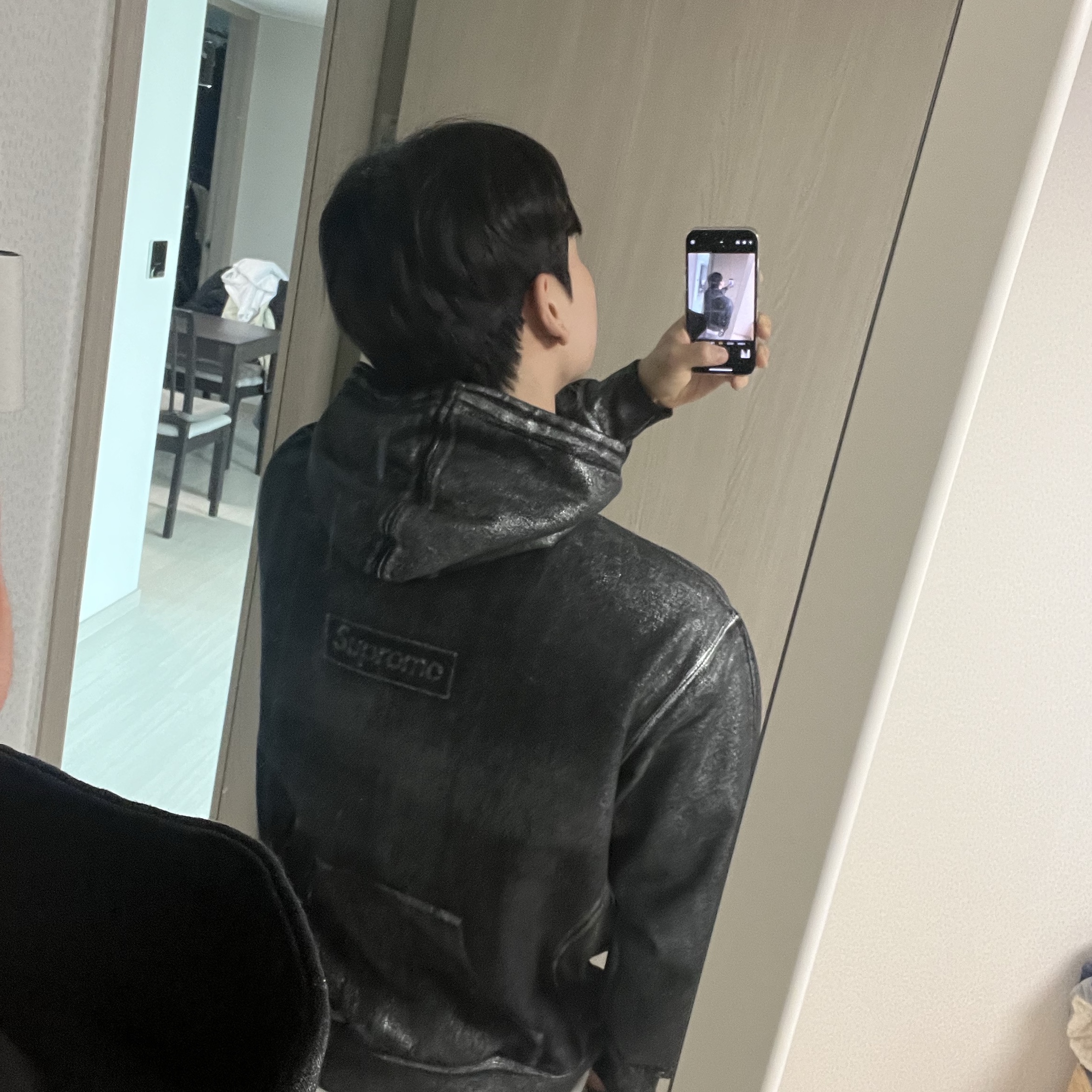 Supreme x MM6 Maison Margiela Foil Box Logo Hooded Sweatshirt Black - 24SS 착용 스타일 - 1