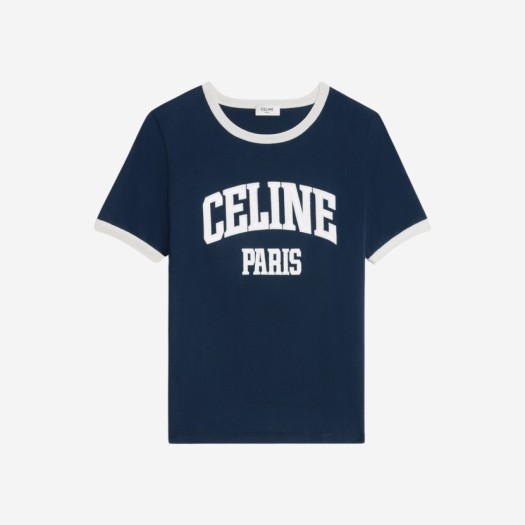(W) 셀린느 코튼 저지 파리 70's 티셔츠 네이비 오프 화이트