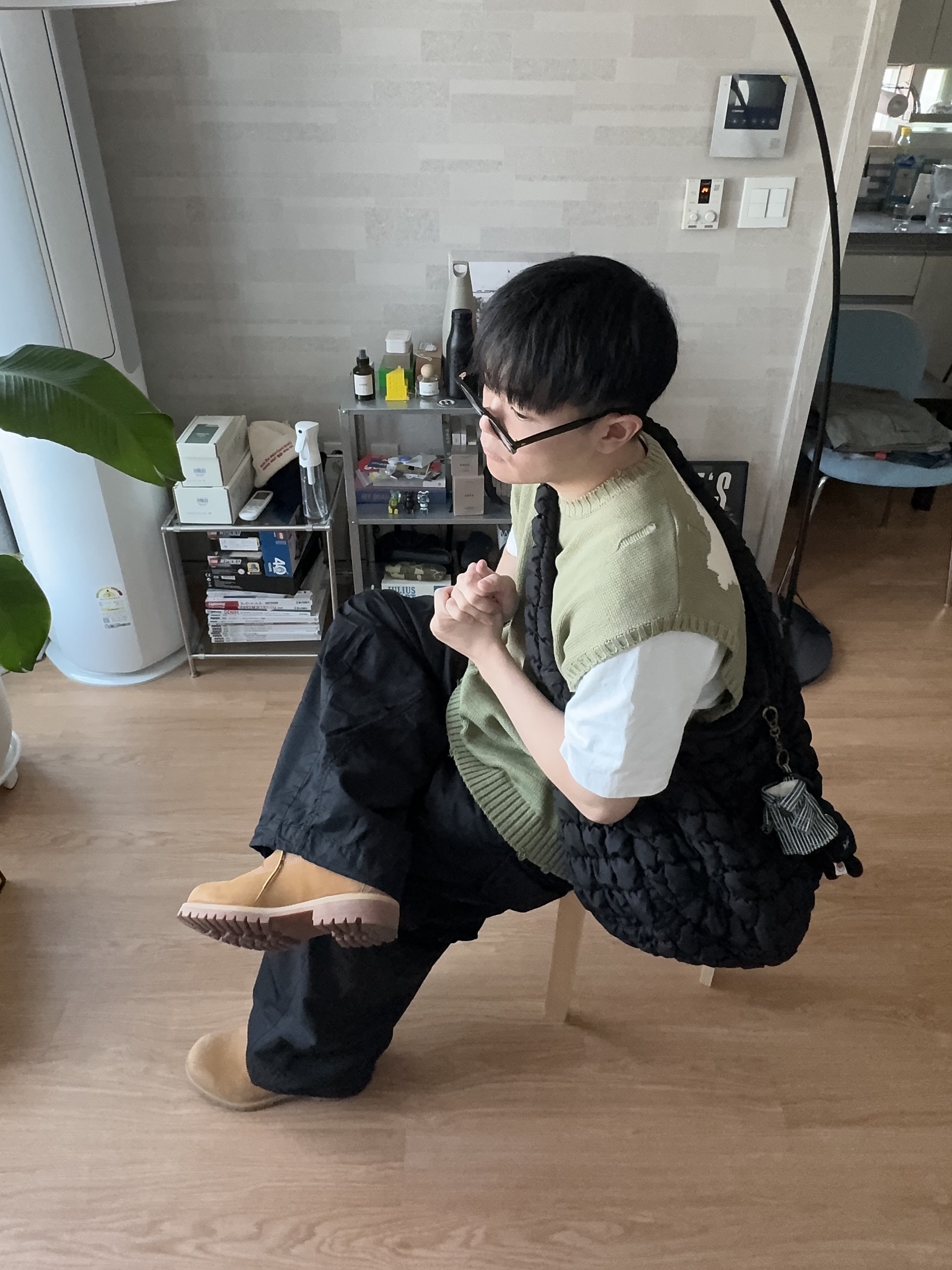 Kapital 5G Cotton Knit Bone Vest Khaki, Timberland Premium 6 inch Waterproof Boot Wheat Nubuck - Wide 착용 스타일 - 1