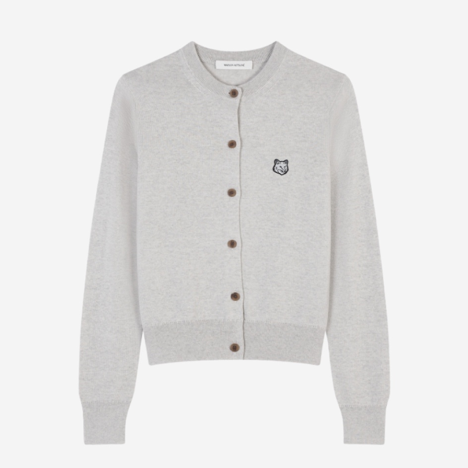 (W) Maison Kitsune Bold Fox Head Patch Regular Cardigan Light Grey Melange, (W) Maison Kitsune Bold Fox Head Patch Regular Cardigan Light Grey Melange 착용 스타일