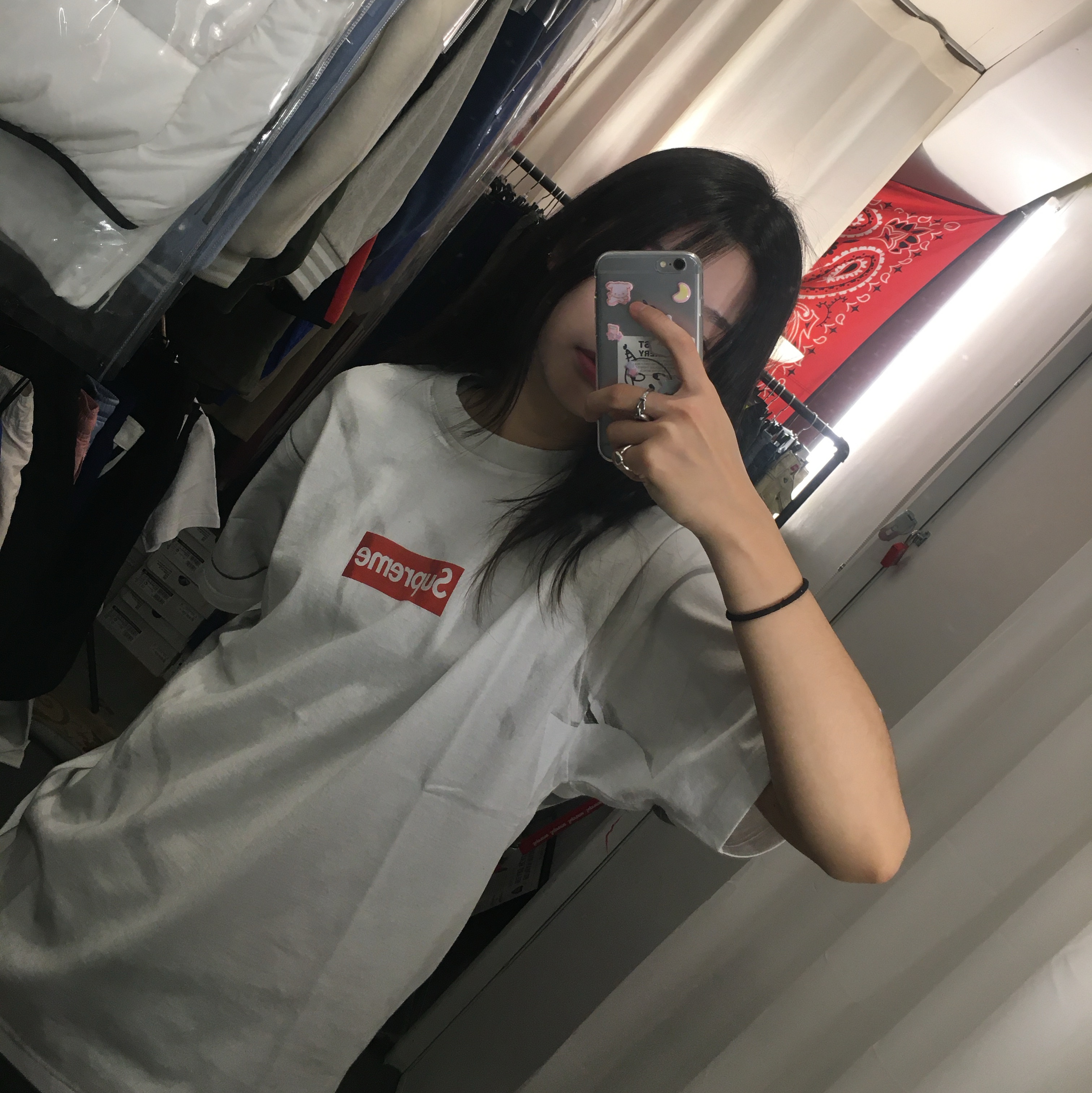 Supreme x MM6 Maison Margiela Box Logo T-Shirt White - 24SS 착용 스타일
