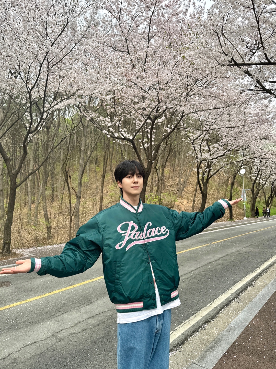Palace Satin The Arena Jacket Green - 23FW 착용 스타일