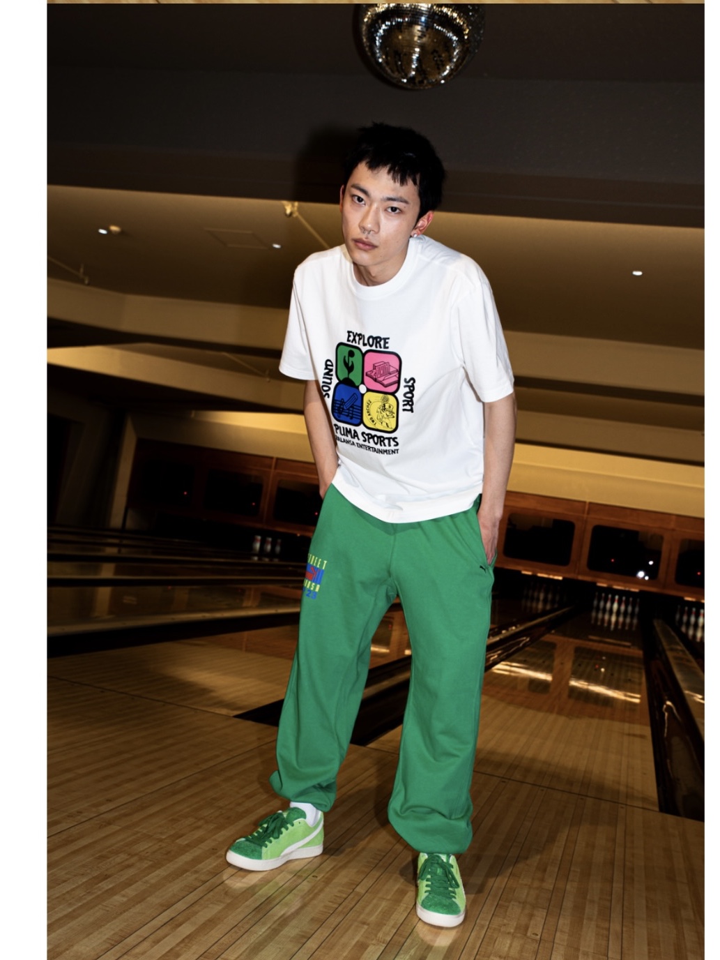 Puma x Balansa Clyde Pitch Green Frosted Ivory 착용 스타일 - 1
