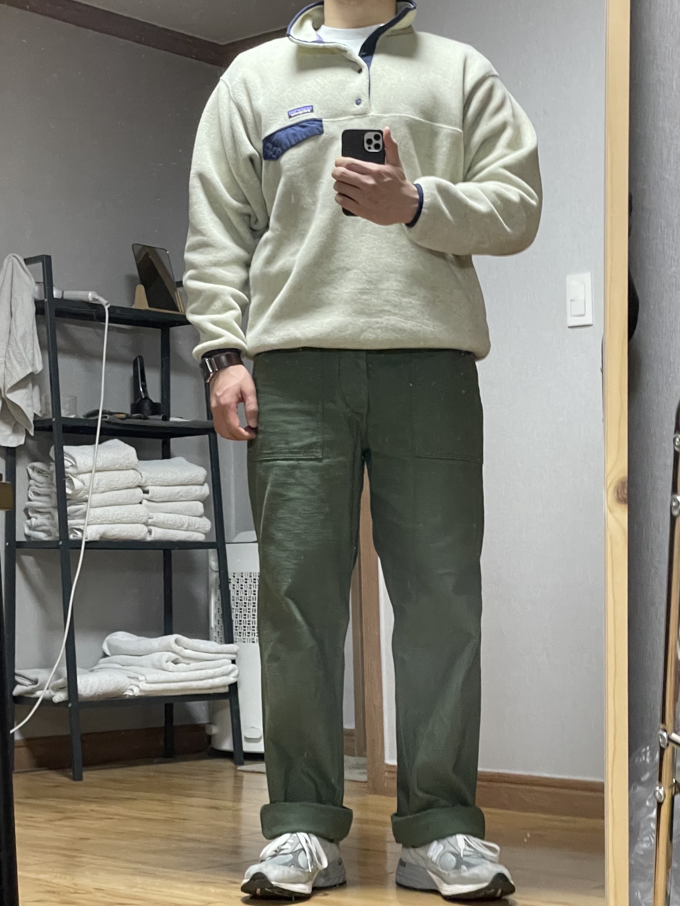 New Balance 993 Made in USA Grey - D Standard, Orslow 5002 US Army Fatigue Pants Green 착용 스타일