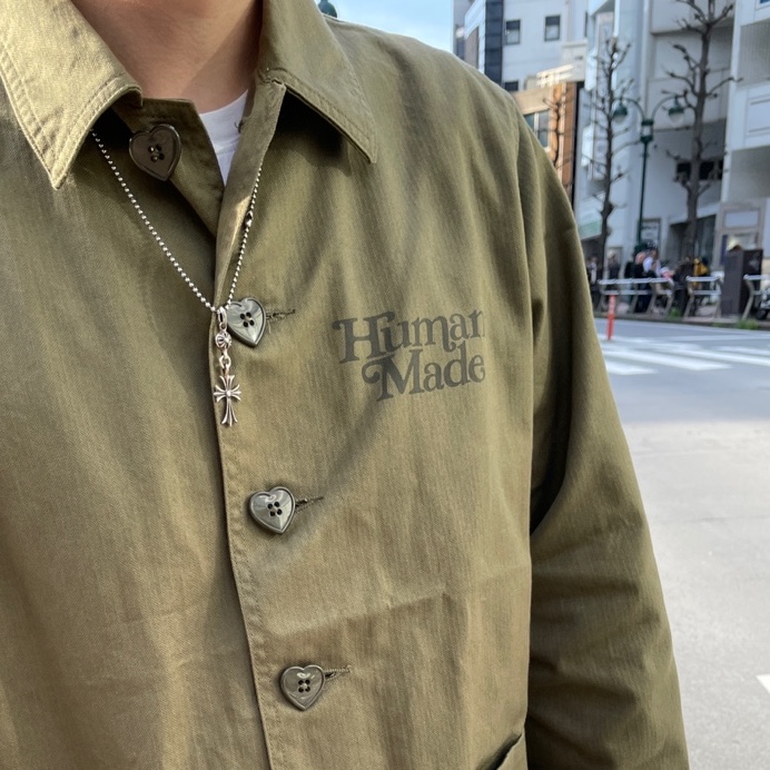 Human Made Prototype Herringbone Coverall Jacket Olive Drab 착용 스타일