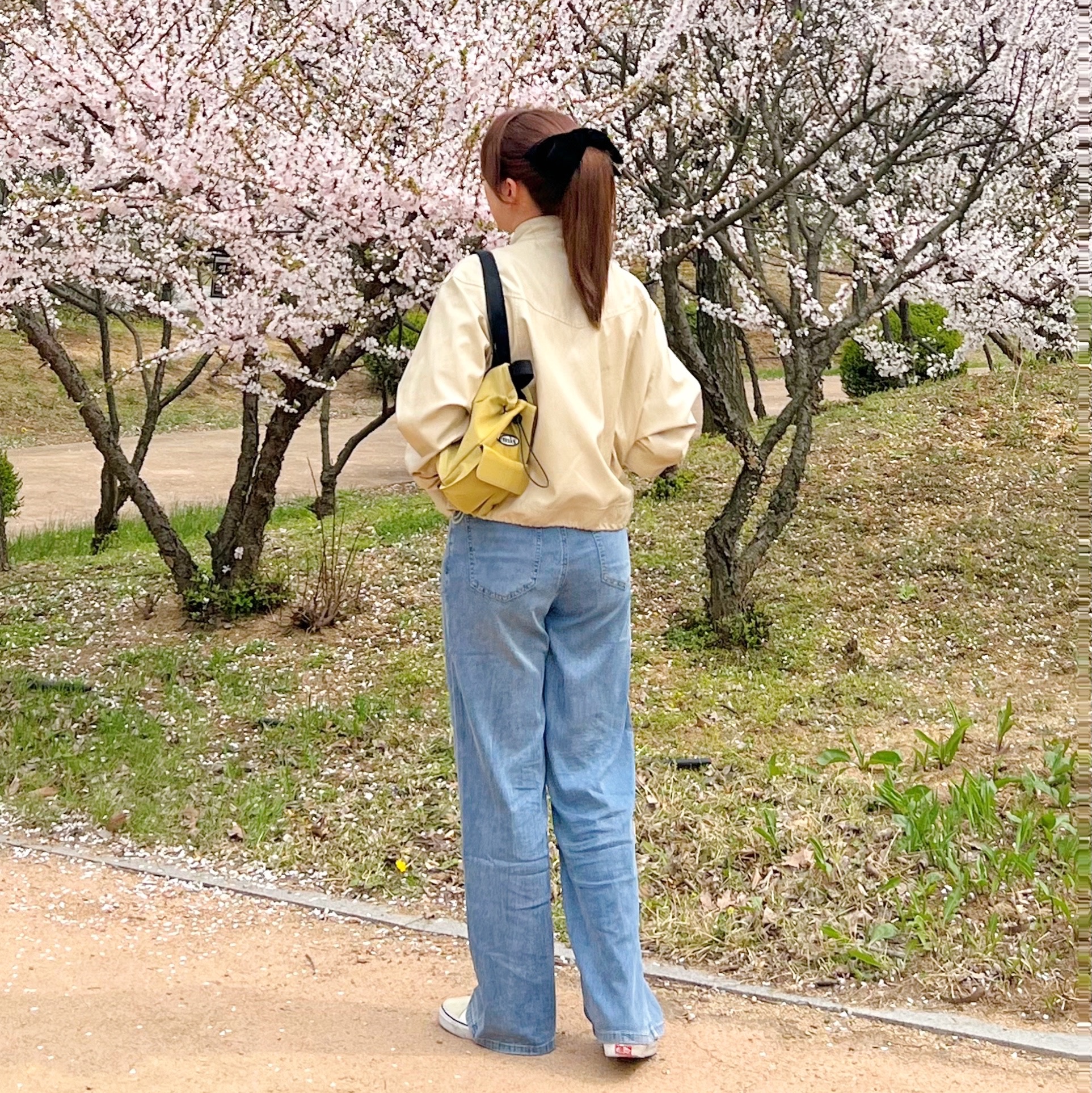 Emis Mini Wappen Pocket Backpack Mustard 착용 스타일 - 2