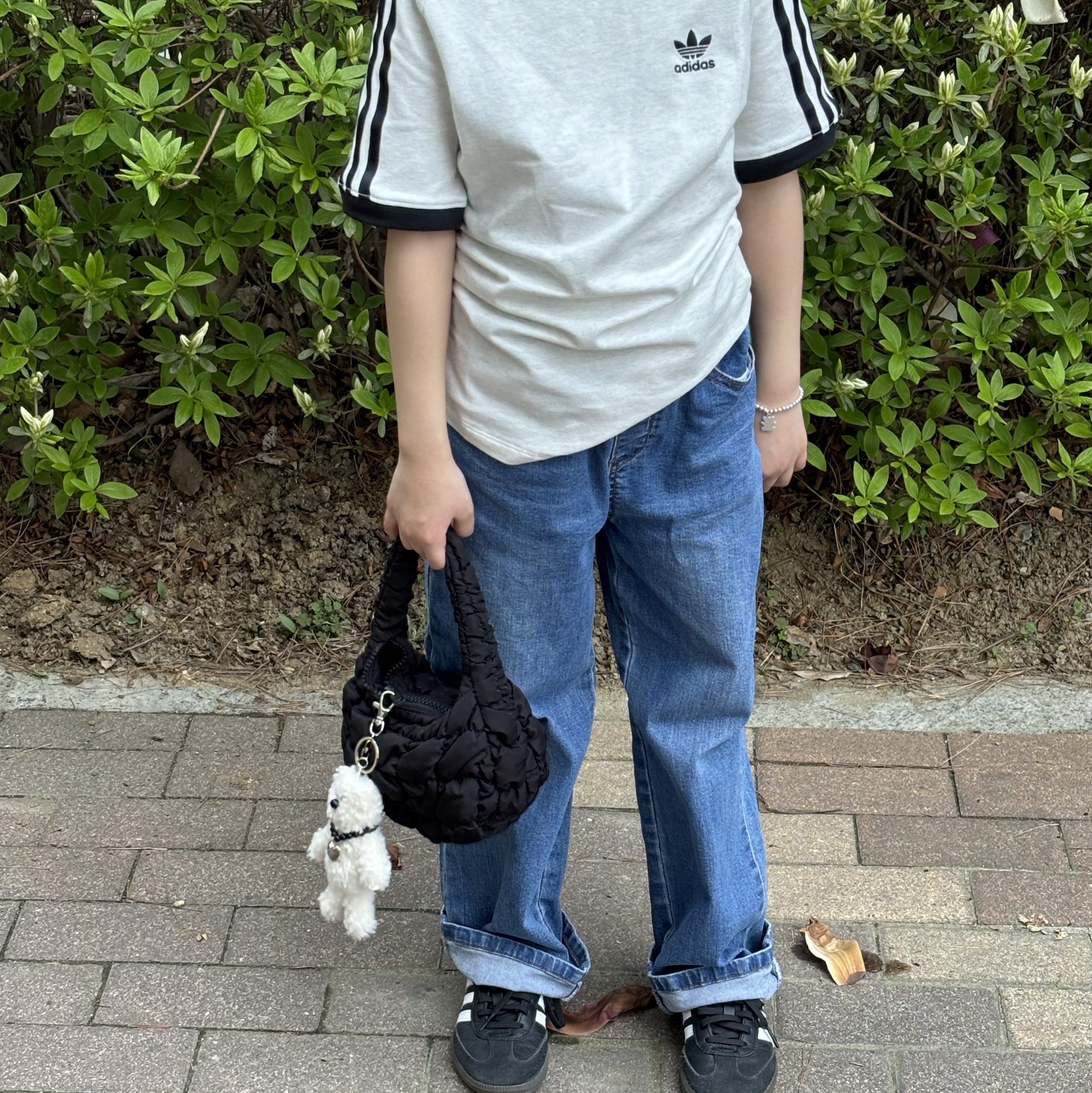 (W) Adidas 3-Stripes Slim Raglan T-Shirt White Melange - KR Sizing 착용 스타일 - 5