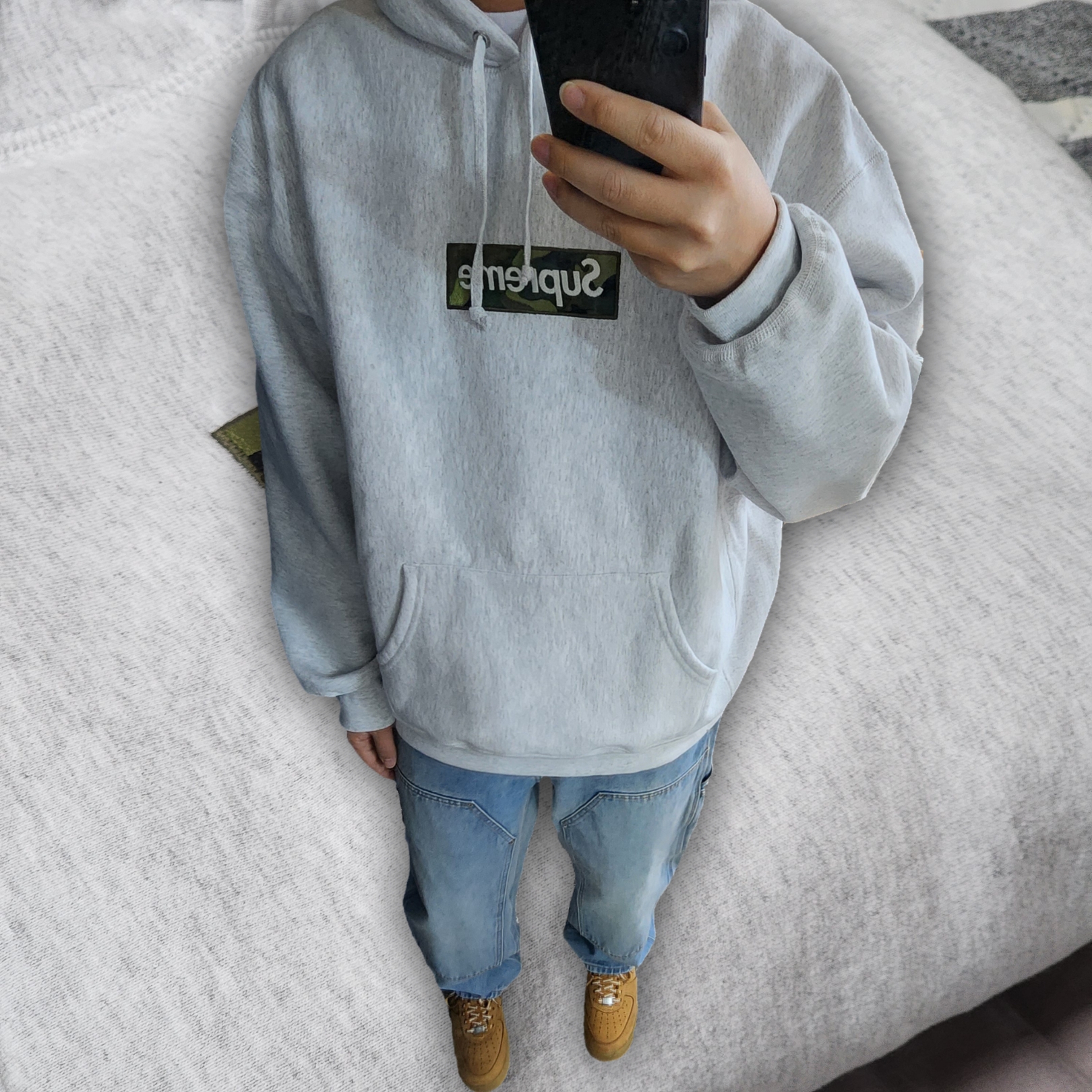 Supreme Box Logo Hooded Sweatshirt Ash Grey - 23FW, Nike x Supreme Air Force 1 Low Flax 착용 스타일