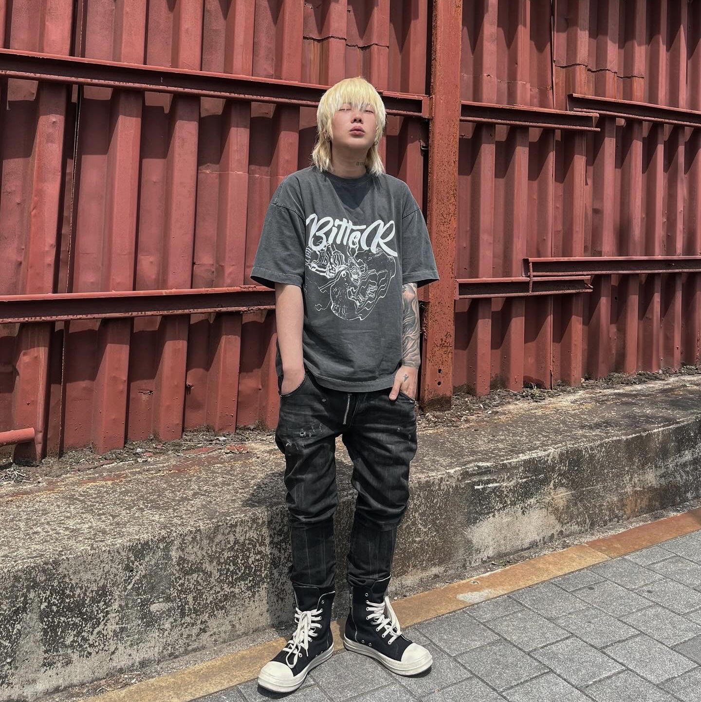 Rick Owens Drkshdw Calf Leather Penta Sneakers Black Milk White 착용 스타일 - 3