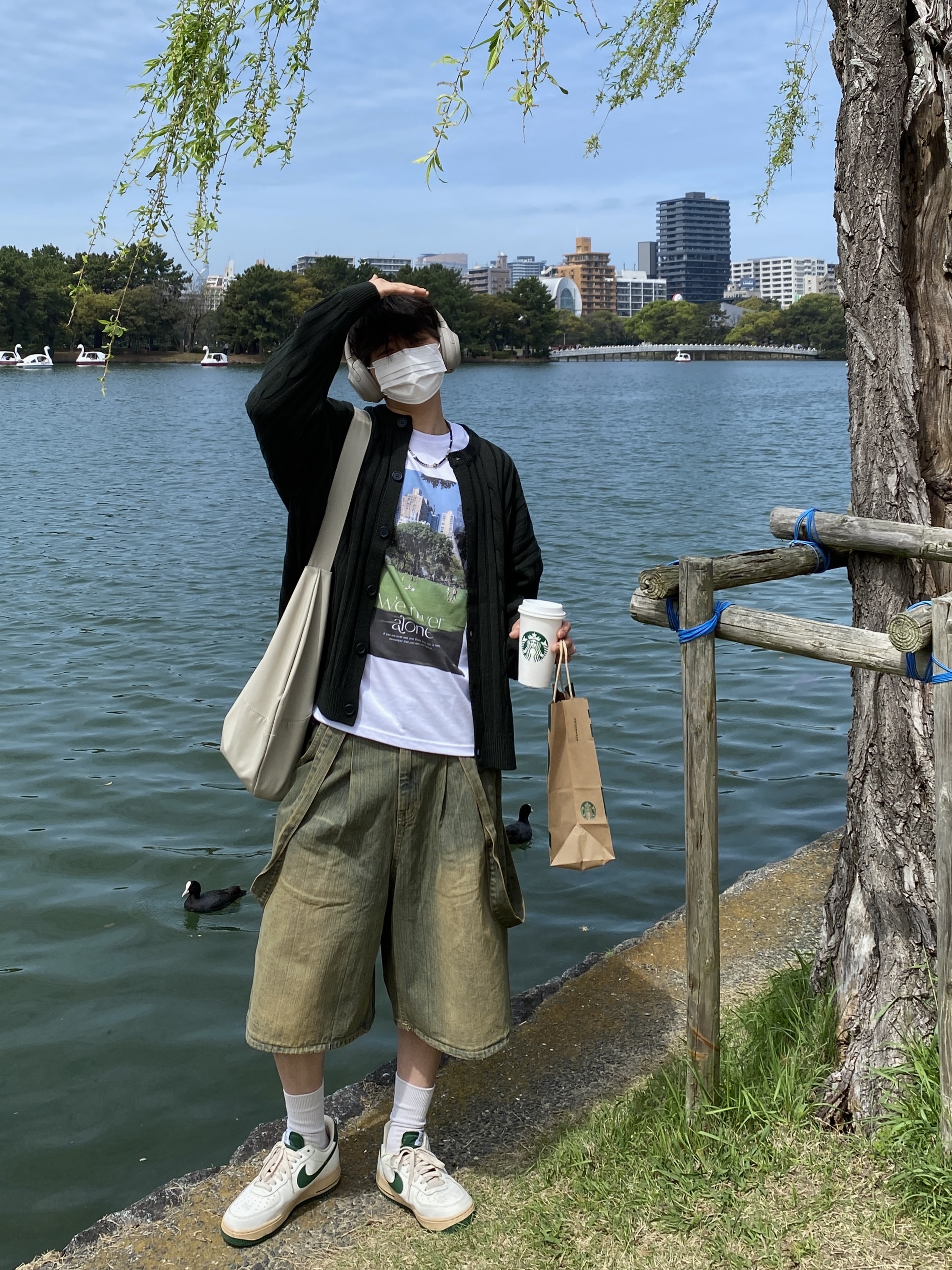 (W) Nike Air Force 1 Low Gorge Green 착용 스타일 - 4