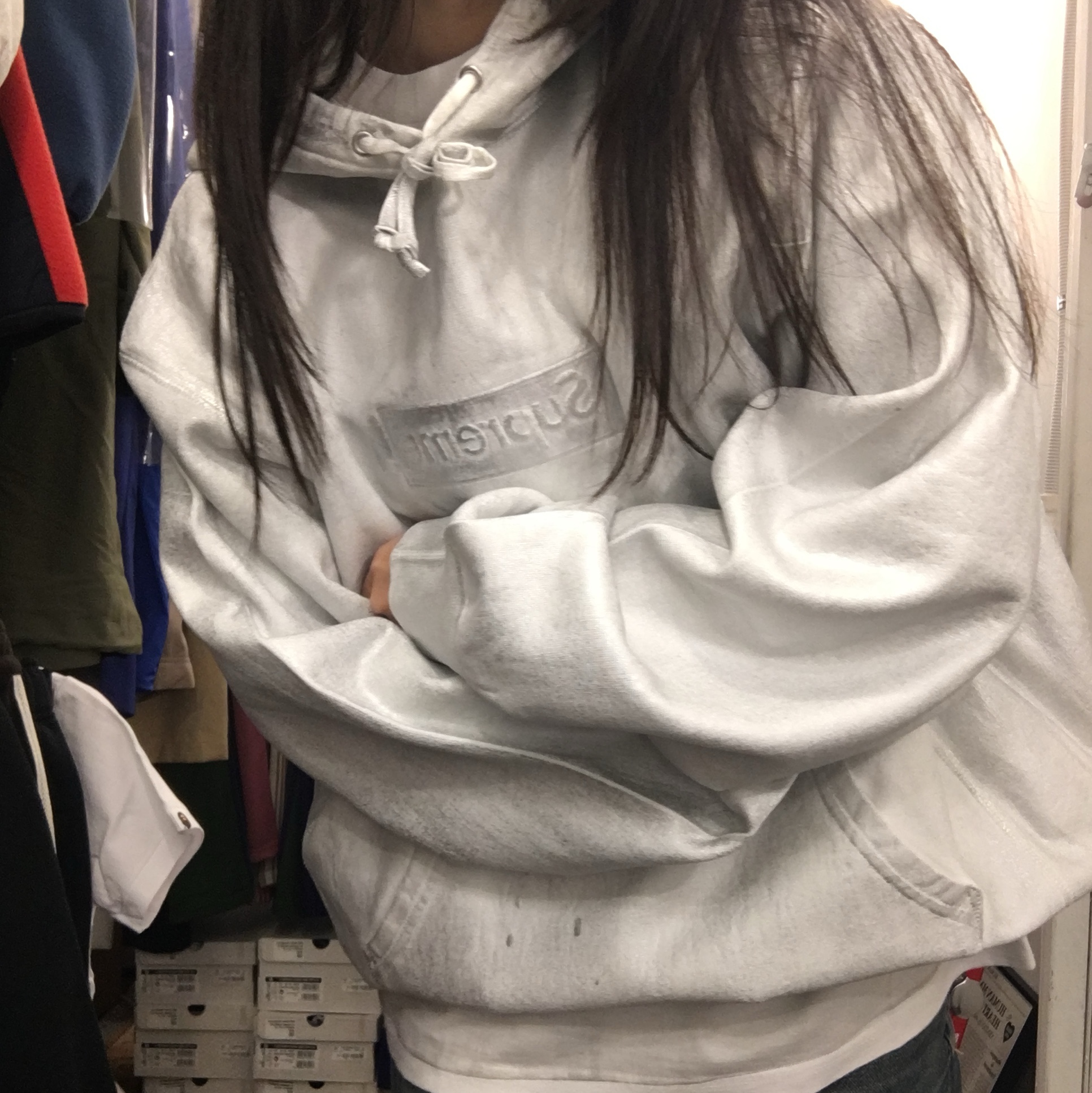 Supreme x MM6 Maison Margiela Foil Box Logo Hooded Sweatshirt White - 24SS 착용 스타일 - 1