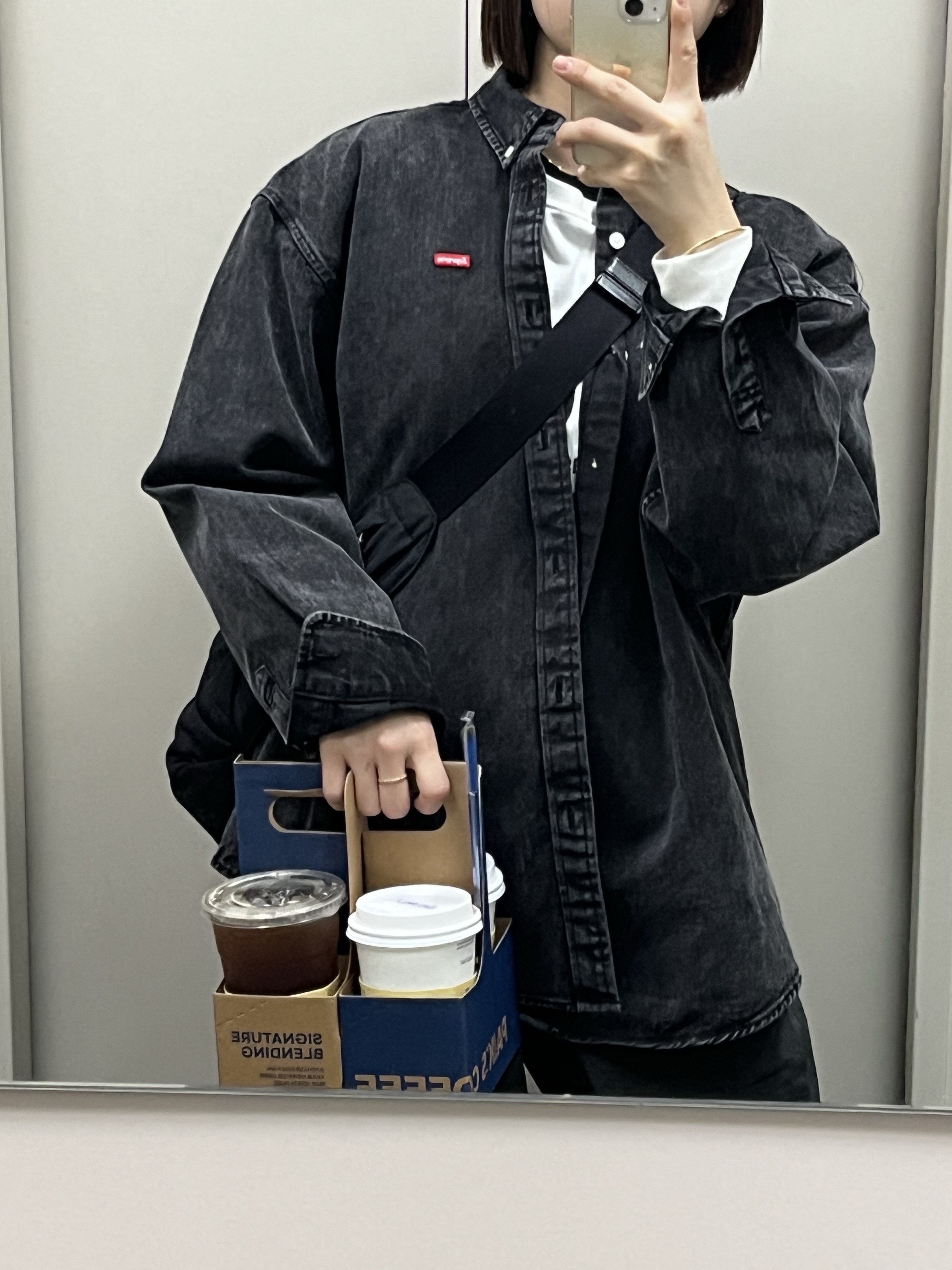 Supreme Small Box Shirt Washed Black - 24SS, Prada Re-Nylon and Leather Shoulder Strap Backpack Black 착용 스타일