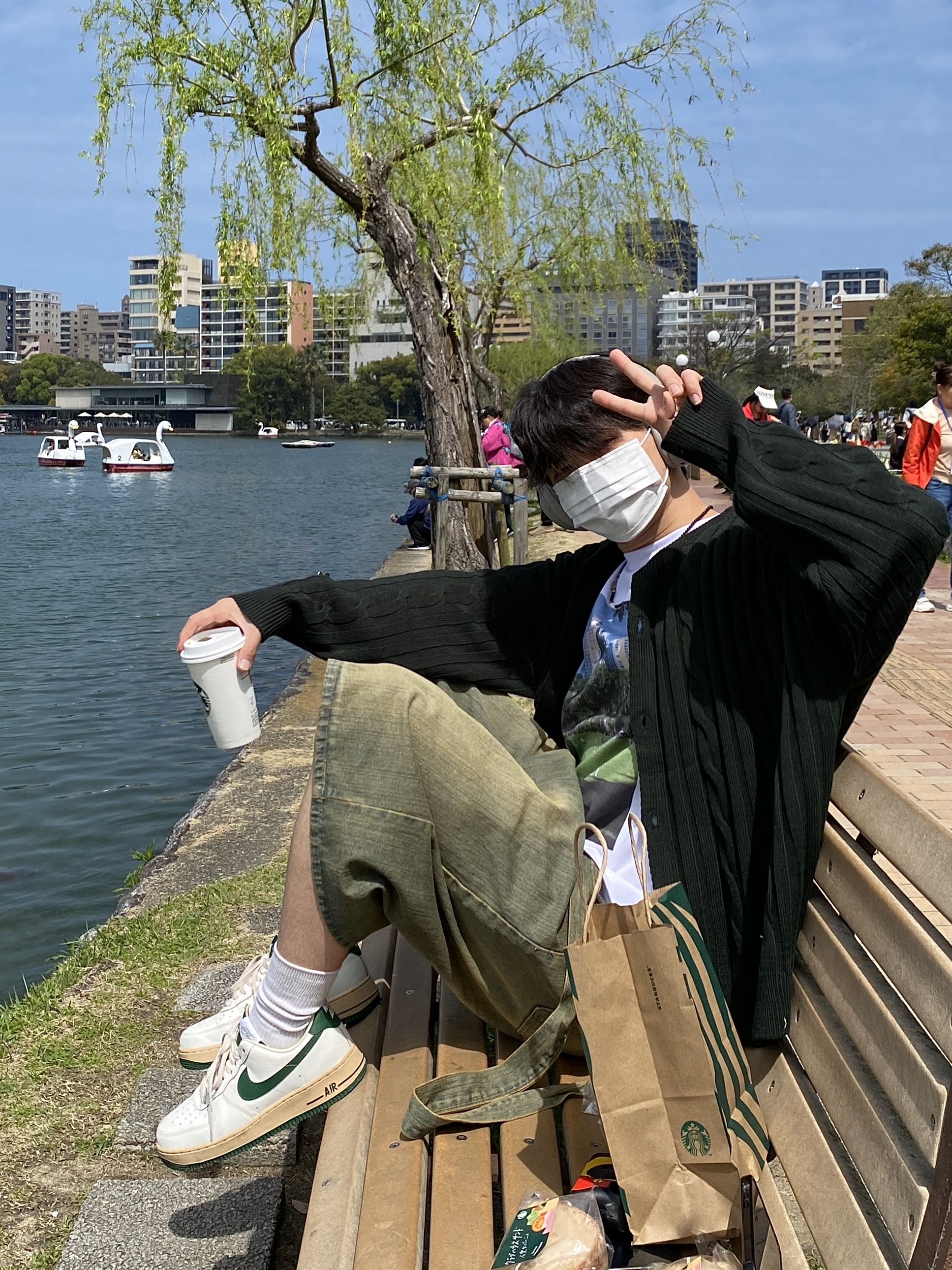(W) Nike Air Force 1 Low Gorge Green 착용 스타일 - 1