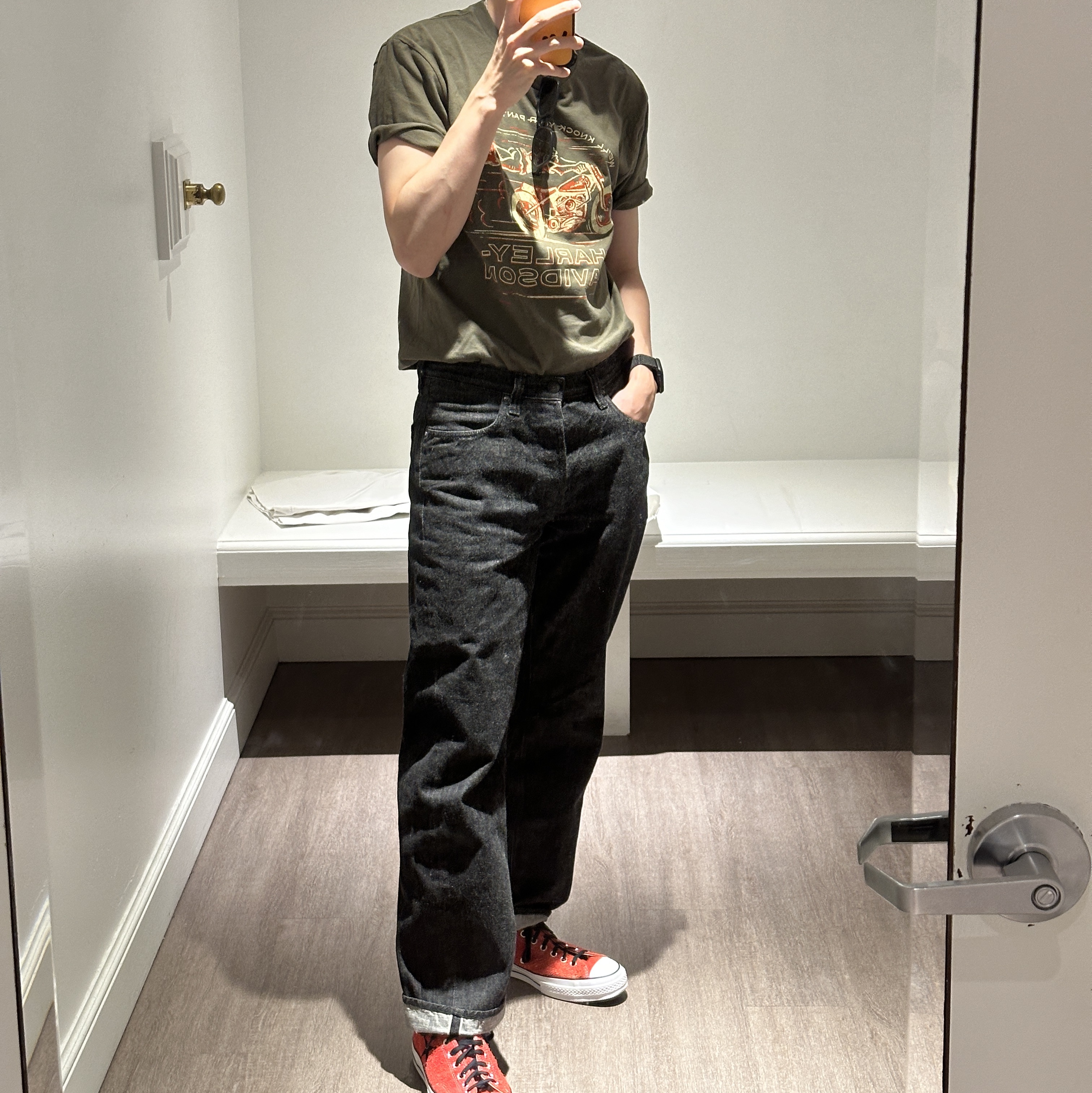 Converse x Stussy Chuck 70 Ox Poppy Red 착용 스타일