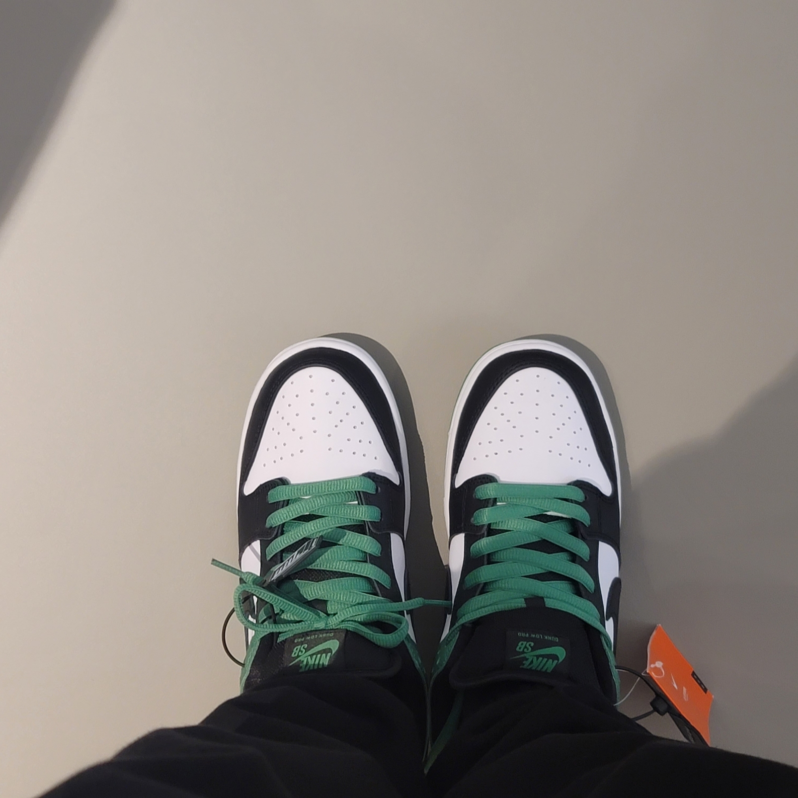 Nike SB Dunk Low Pro Black and Classic Green 착용 스타일 - 1