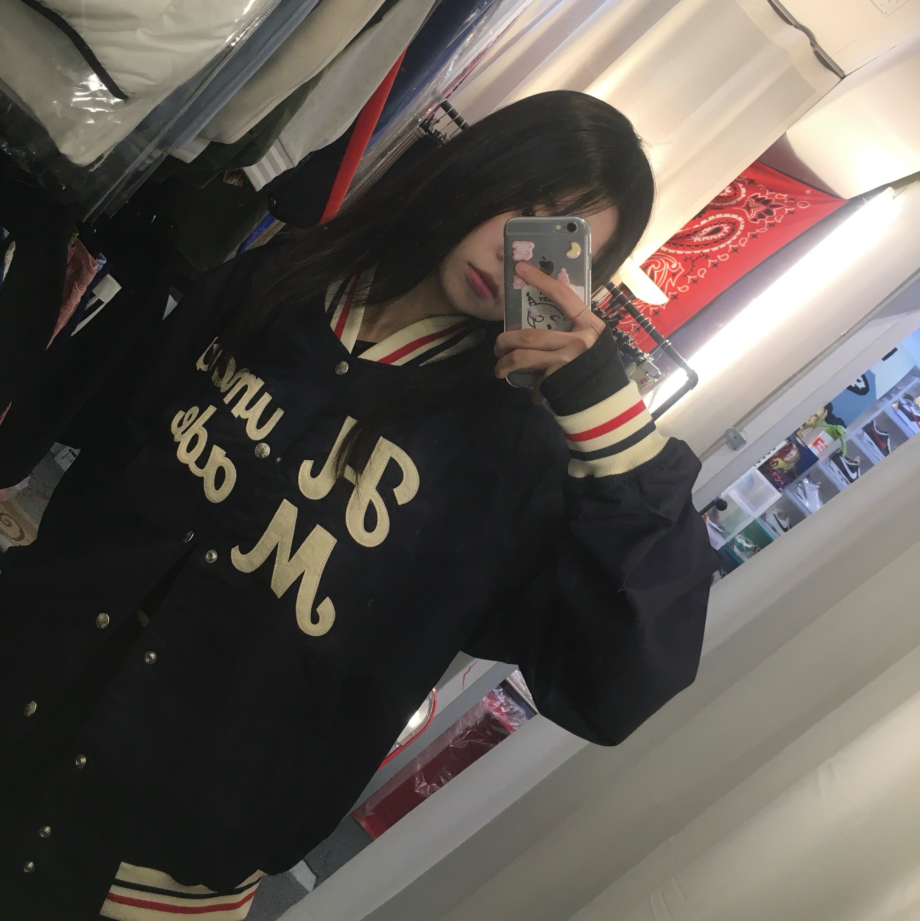 Human Made Nylon Stadium Jacket Navy 착용 스타일 - 2