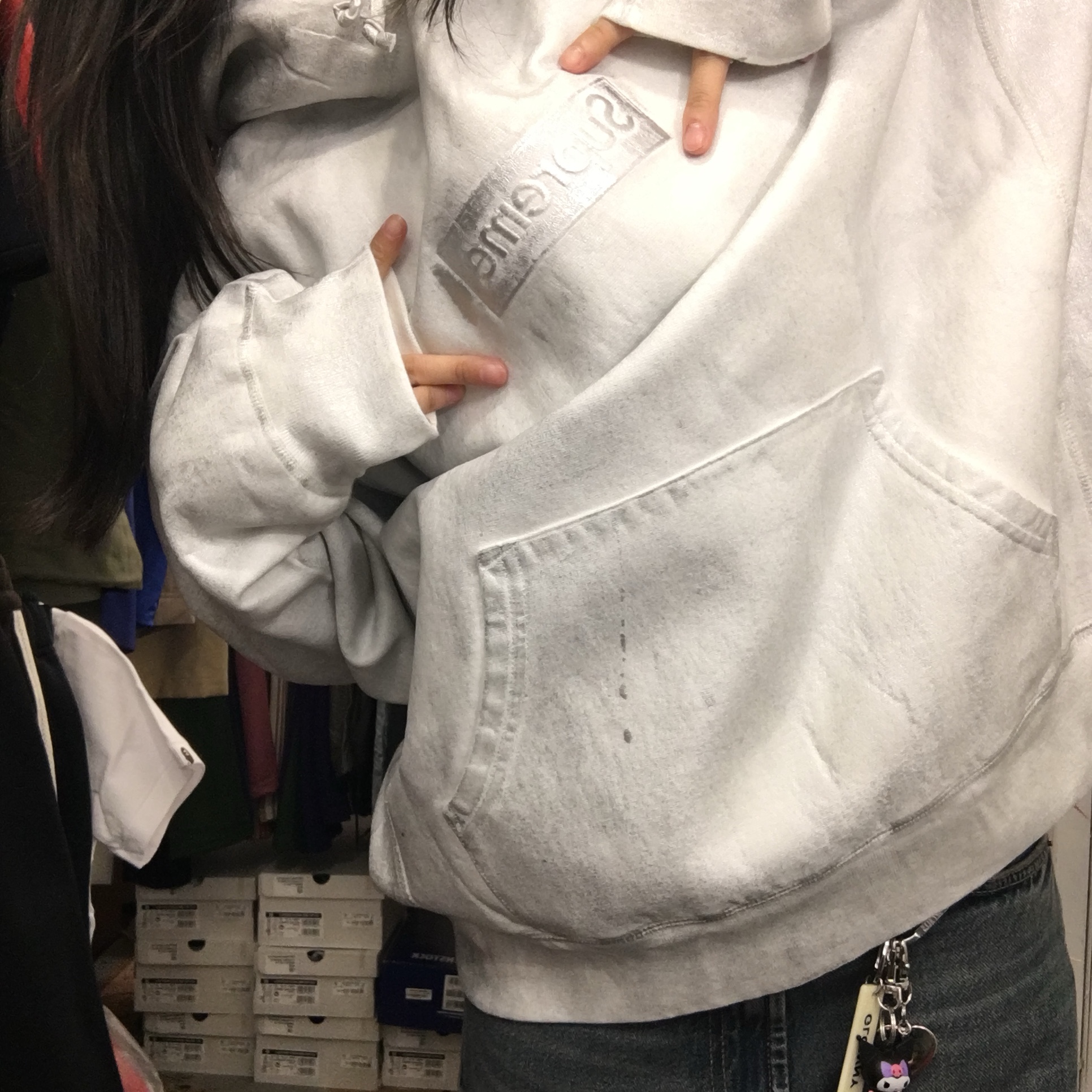 Supreme x MM6 Maison Margiela Foil Box Logo Hooded Sweatshirt White - 24SS 착용 스타일 - 2