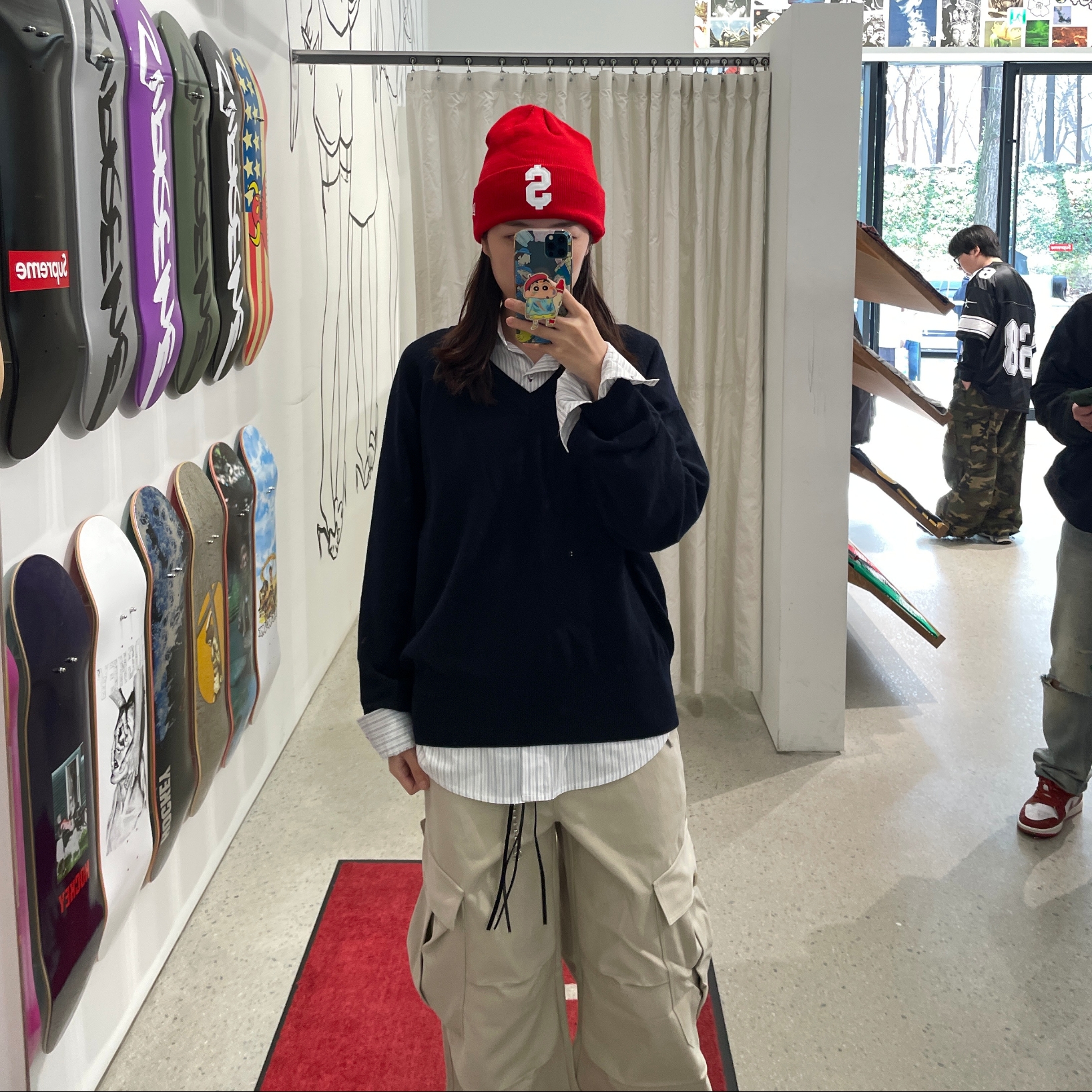 Supreme New Era $ Beanie Red - 24SS, Asics Jog 100 2 Black 착용 스타일 - 3