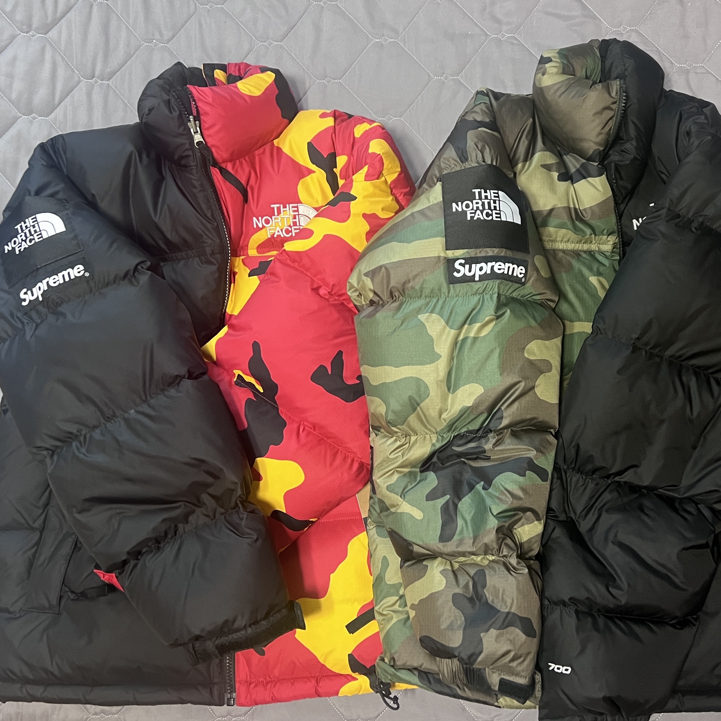 Supreme x The North Face Split Nuptse Jacket Camo - 24SS, Supreme x The North Face Split Nuptse Jacket Black - 24SS 착용 스타일