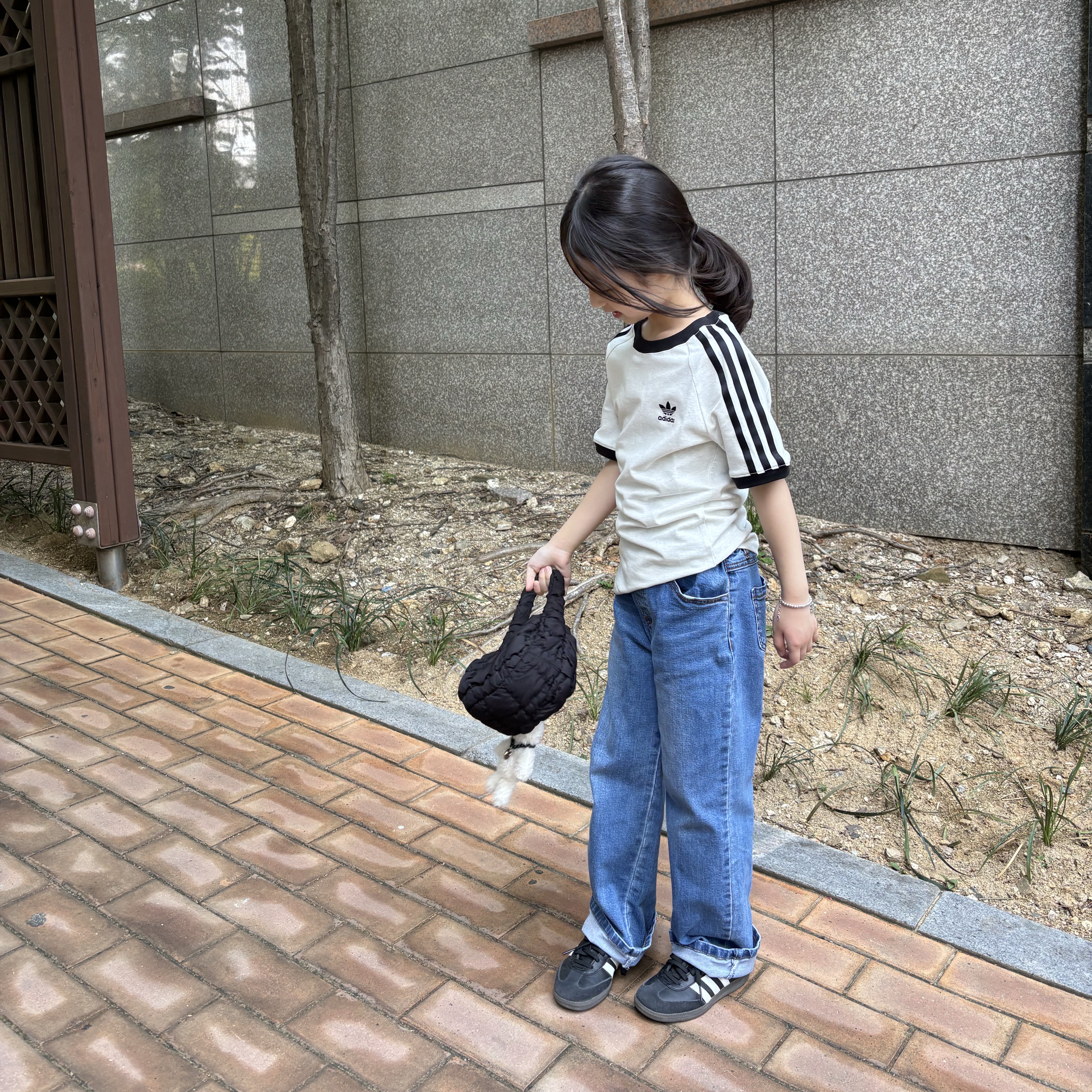 (W) Adidas 3-Stripes Slim Raglan T-Shirt White Melange - KR Sizing 착용 스타일 - 3