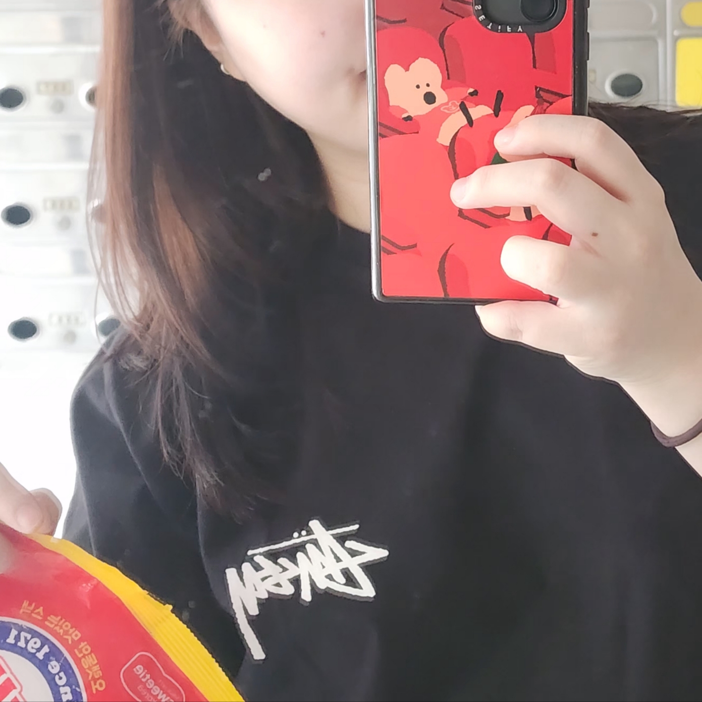 Stussy Plush T-Shirt Black 착용 스타일