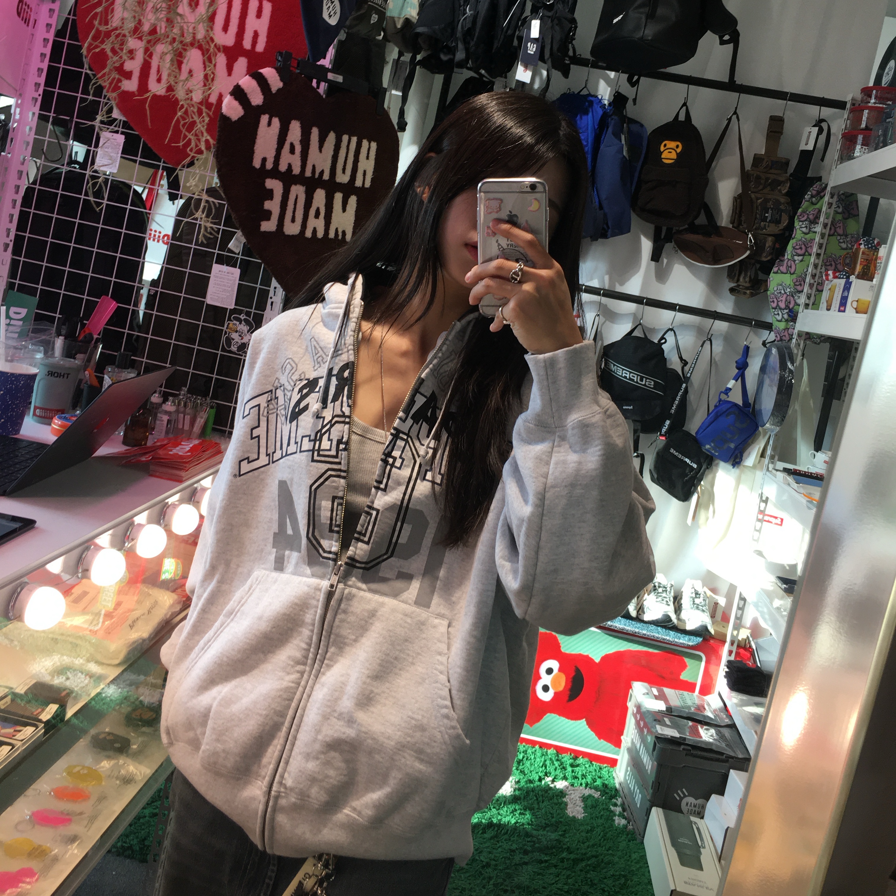 Supreme x MM6 Maison Margiela Zip Up Hooded Sweatshirt Ash Grey - 24SS 착용 스타일 - 1