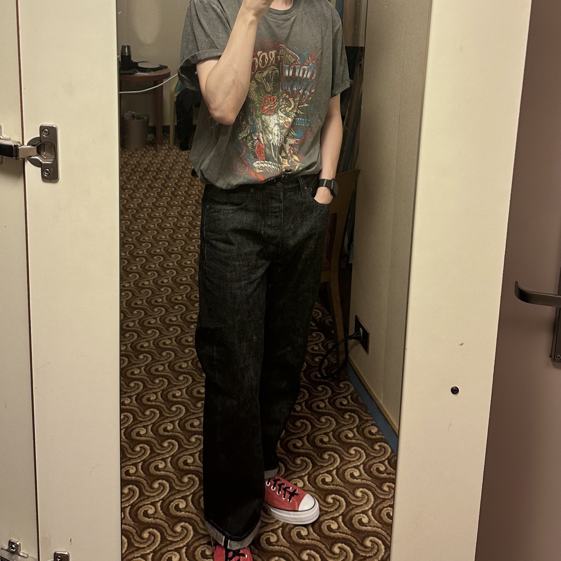 Converse x Stussy Chuck 70 Ox Poppy Red 착용 스타일
