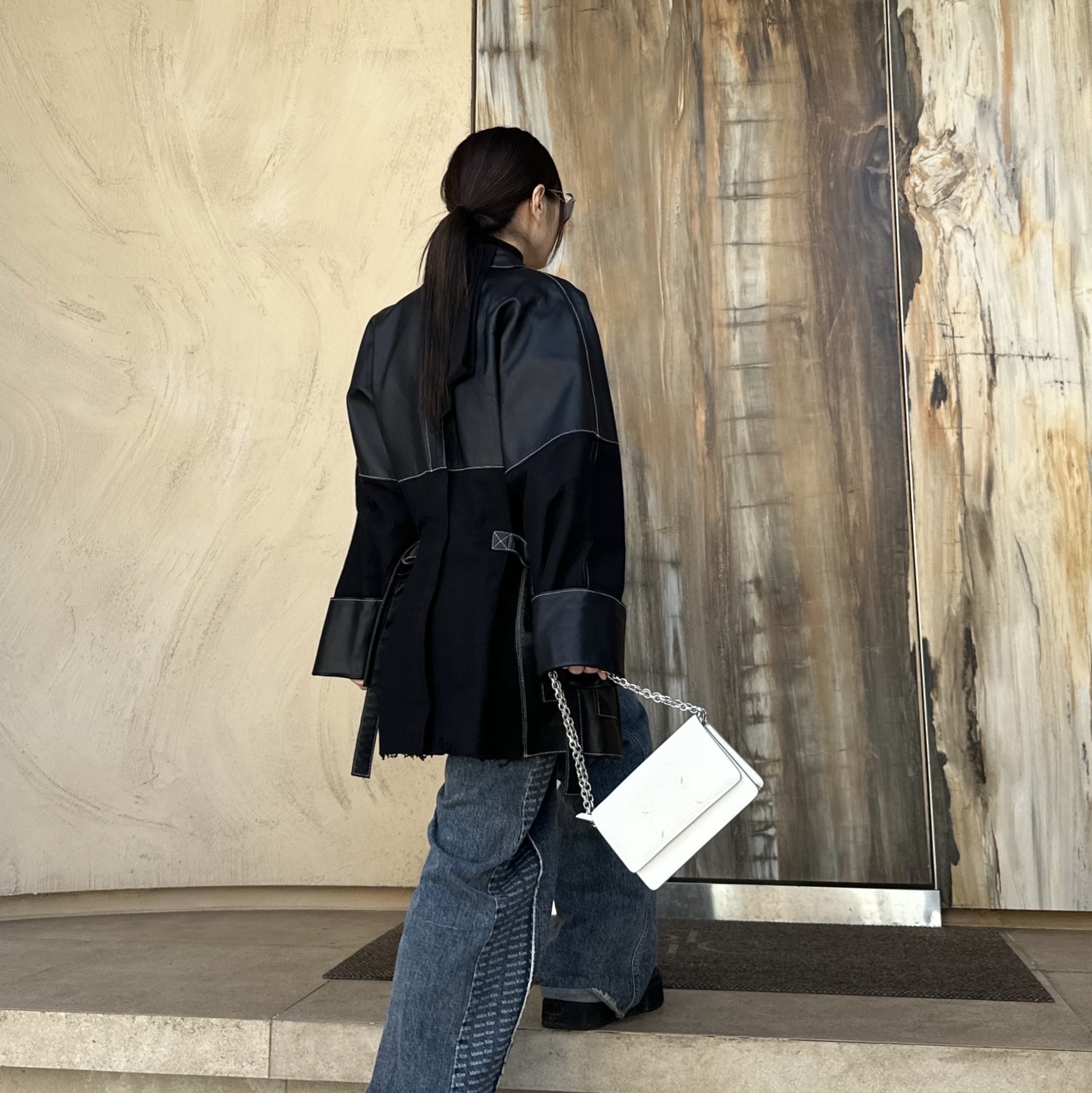 (W) Bohemian Seoul Slim Double Belt, (W) Bohemian Seoul Slim Double Belt Black 착용 스타일 - 6