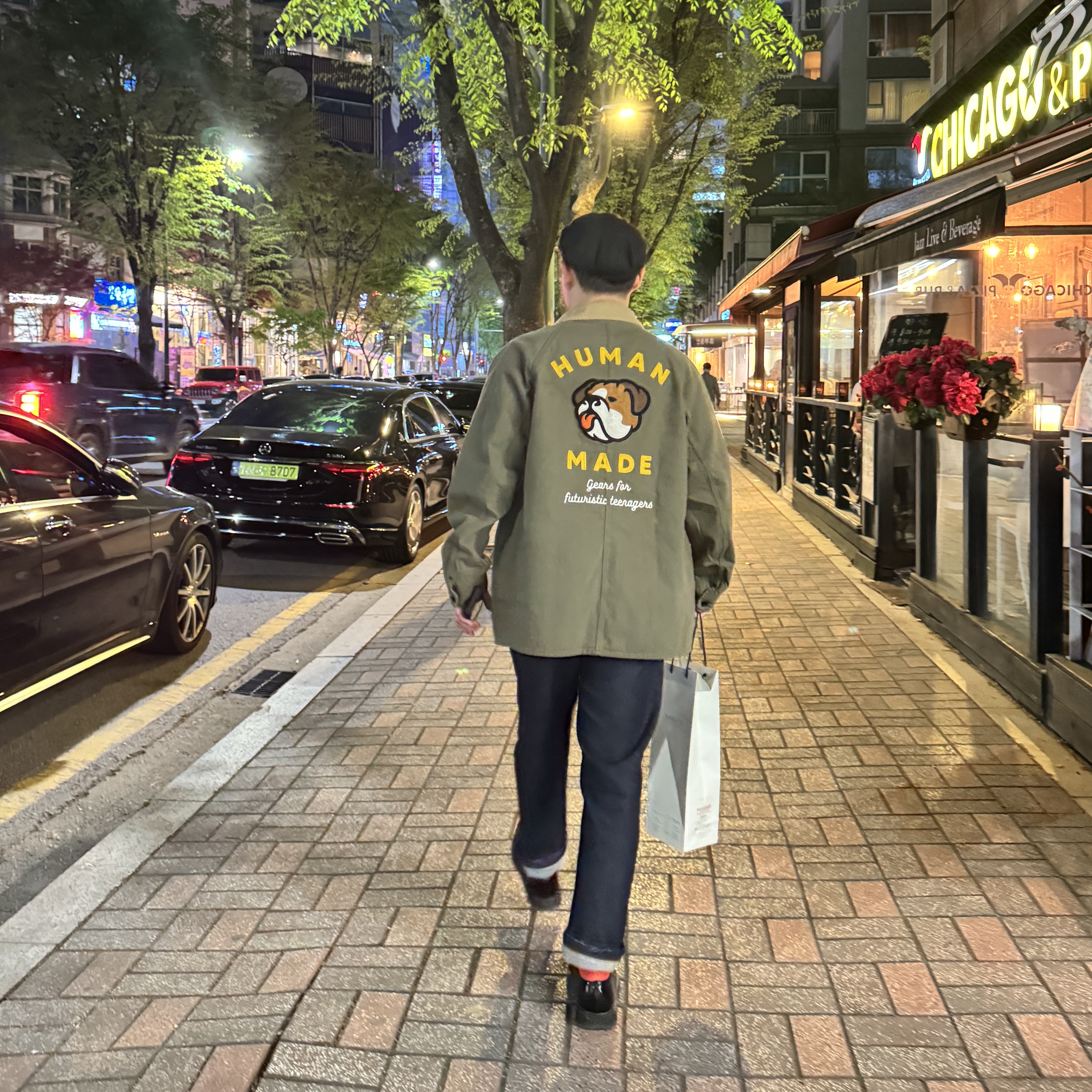 Human Made Herringbone Coverall Jacket Olive Drab 착용 스타일 - 1