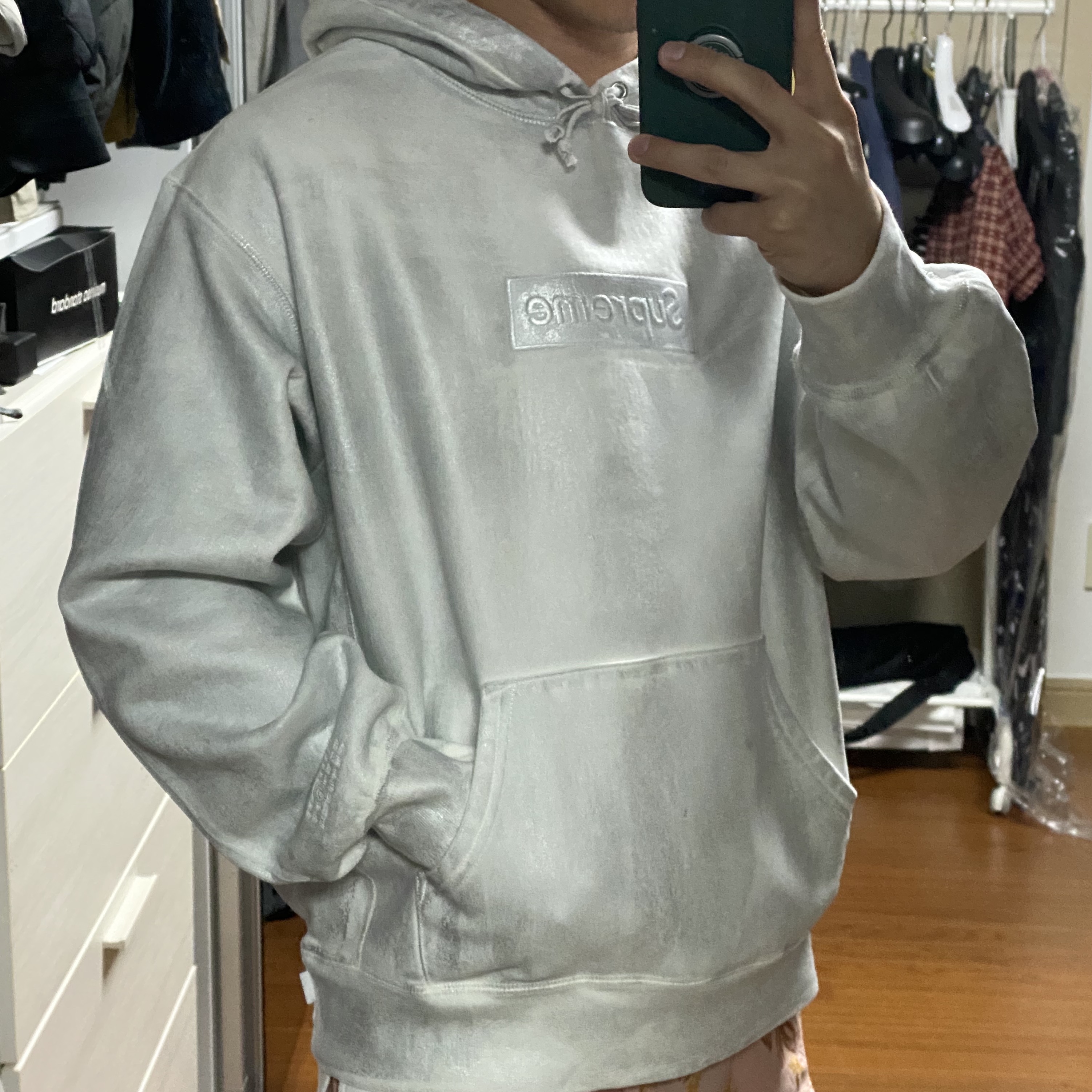 Supreme x MM6 Maison Margiela Foil Box Logo Hooded Sweatshirt White - 24SS 착용 스타일