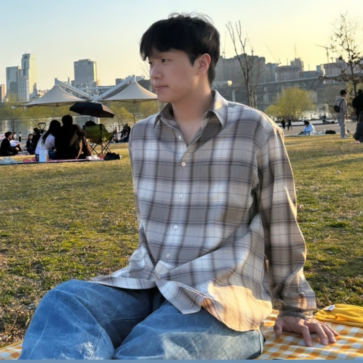 Auralee Super Light Wool Check Shirt Light Brown Check - 23AW 착용 스타일