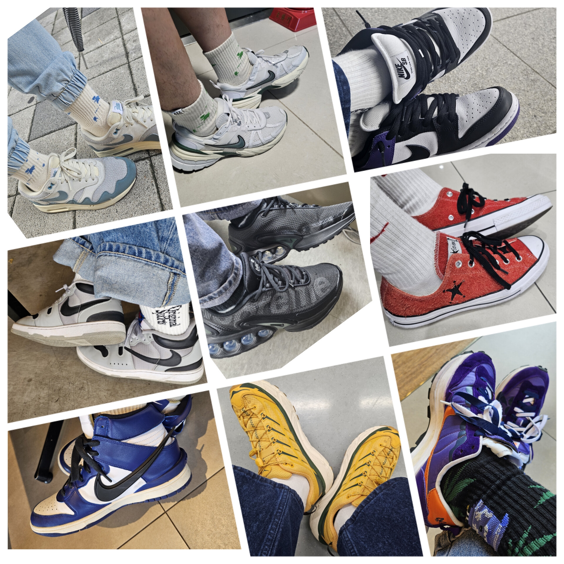 Nike x Patta Air Max 1 Noise Aqua, Nike V2K Run White Fir 착용 스타일