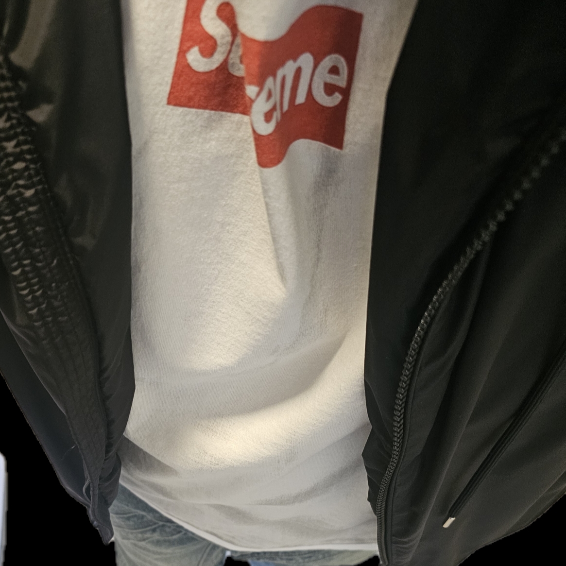 Supreme x MM6 Maison Margiela Box Logo T-Shirt White - 24SS, Supreme S Logo Loose Fit Jean Washed Blue - 24SS 착용 스타일 - 2