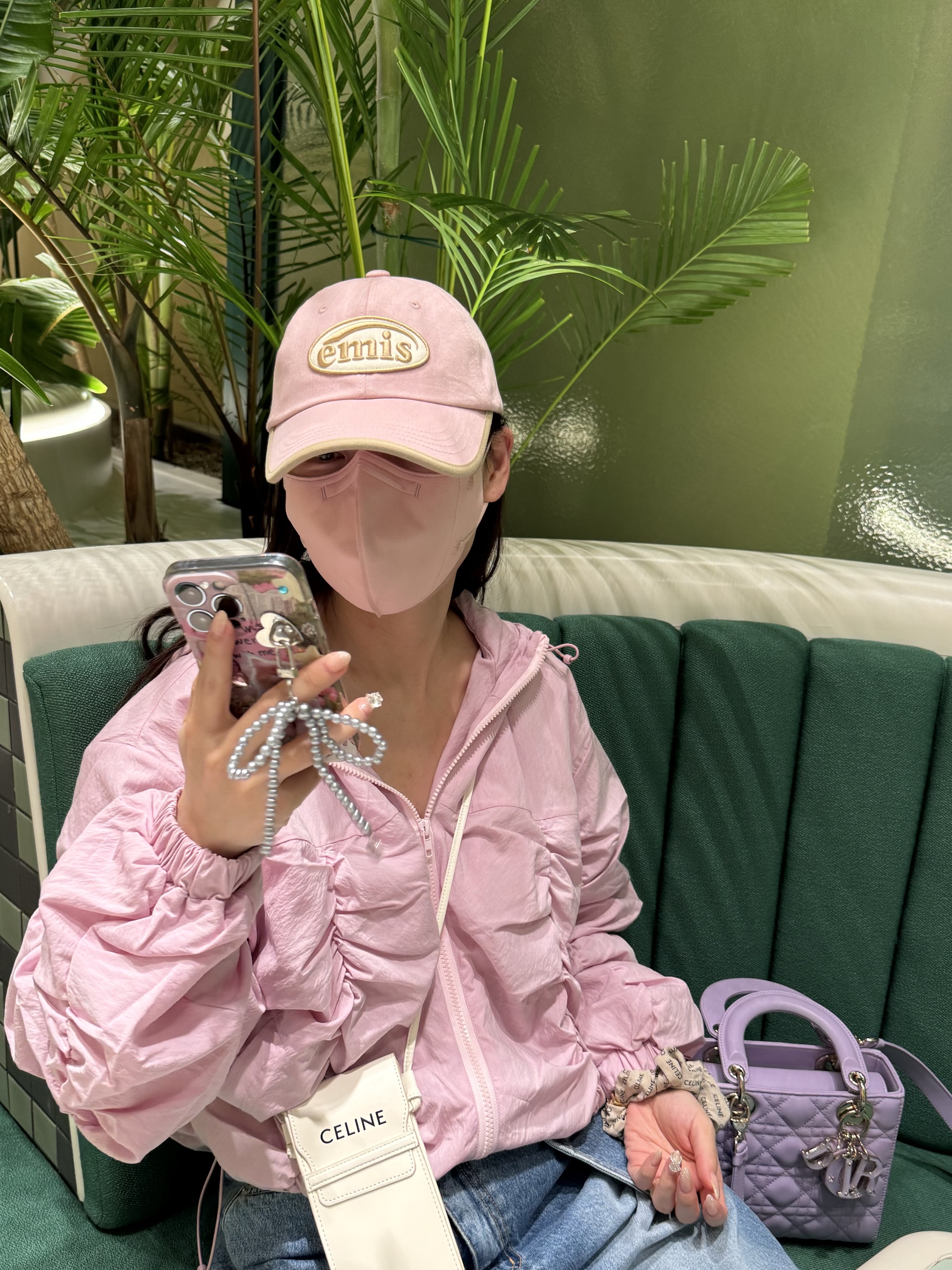 Emis Beige Trimming Ball Cap Pink, (W) Jordan 1 Mid SE Light Mulberry 착용 스타일 - 2