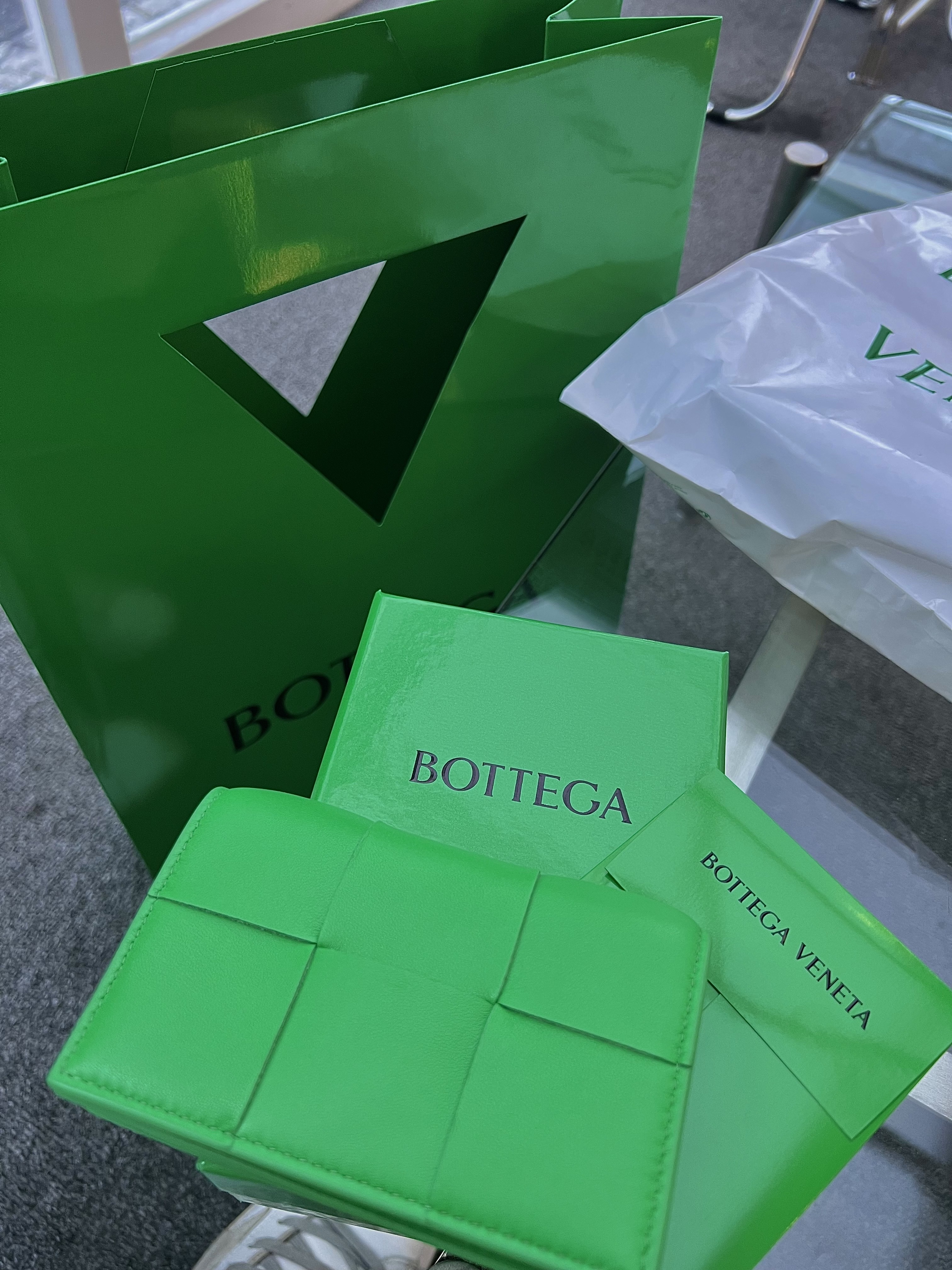 Bottega Veneta Business Card Case Parakeet 착용 스타일