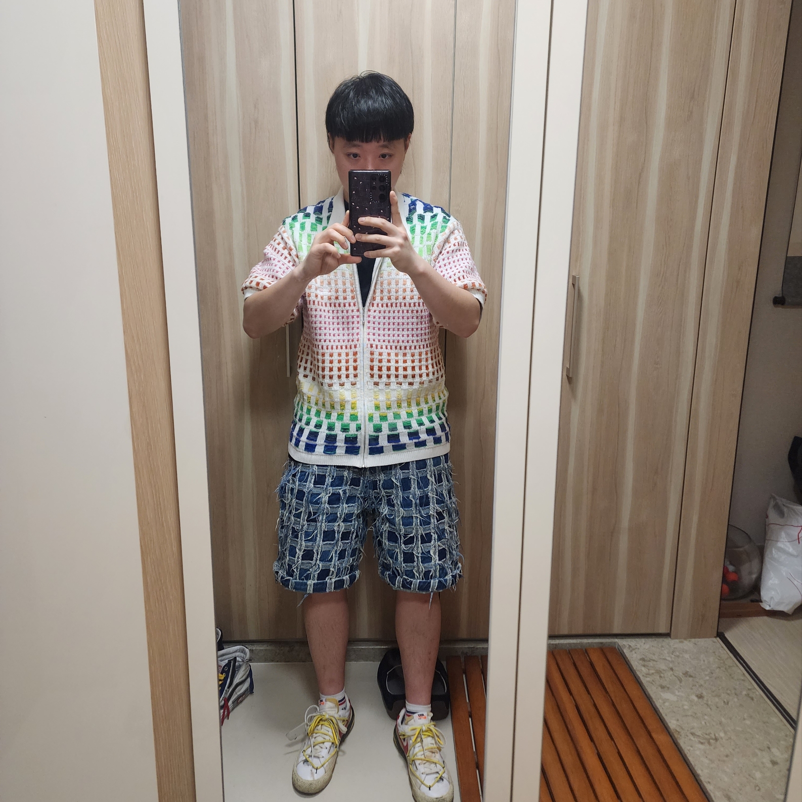 Supreme Gradient Grid Zip Up Polo Natural - 23SS 착용 스타일 - 2