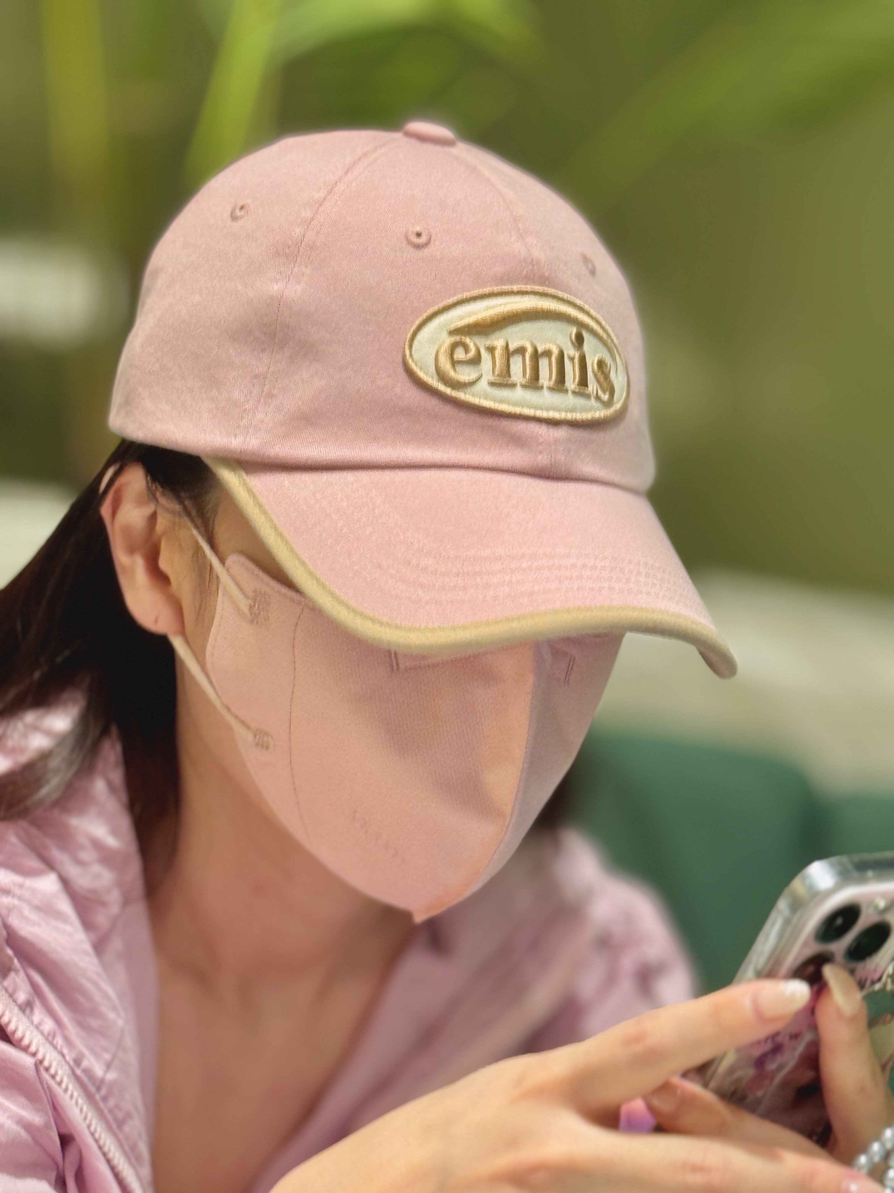 Emis Beige Trimming Ball Cap Pink, (W) Jordan 1 Mid SE Light Mulberry 착용 스타일 - 3
