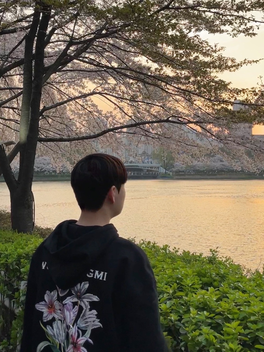 Wooyoungmi Flower Back Logo Hooded T-Shirt Black - 24SS 착용 스타일 - 2