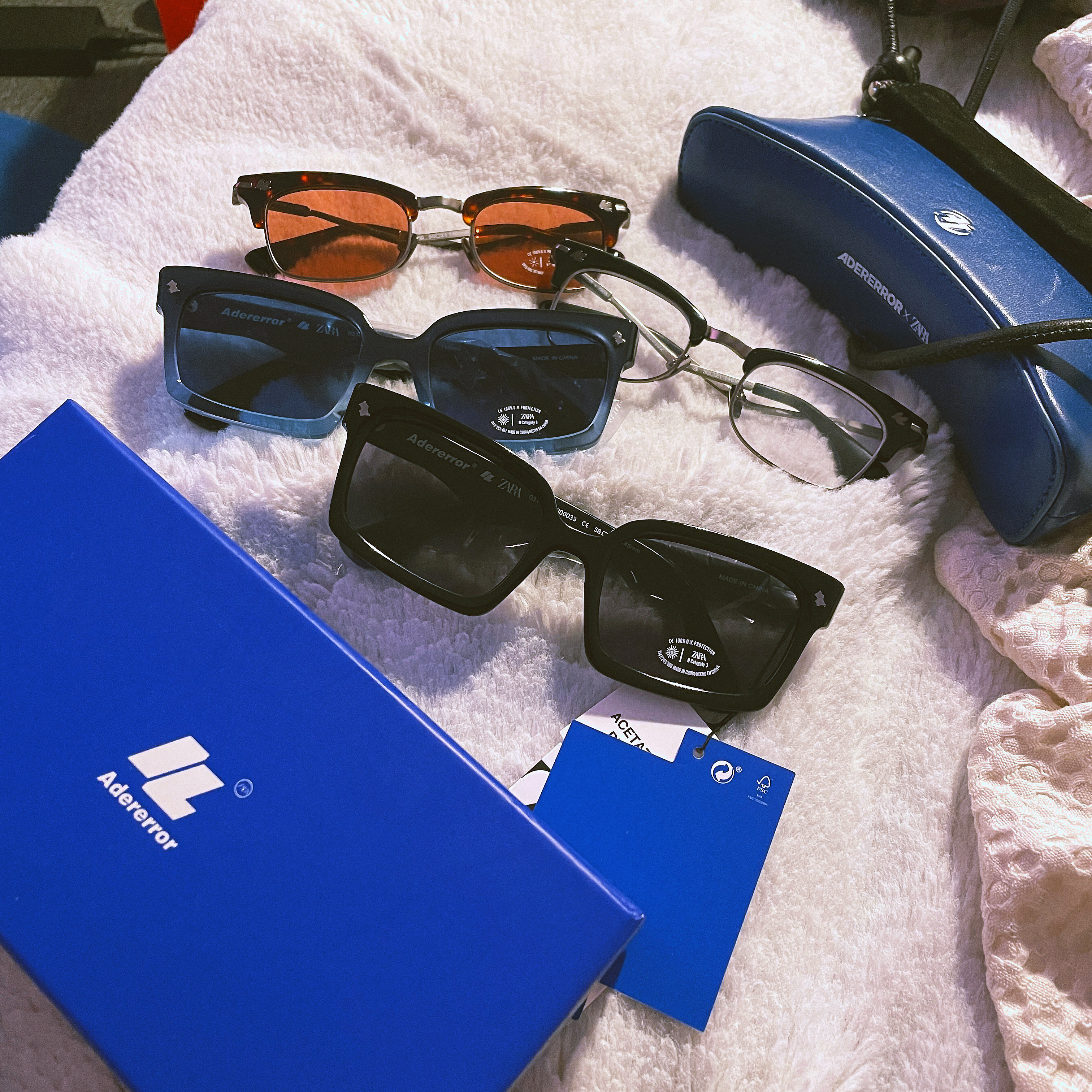 Zara x Ader Error Plastic Frame Sunglasses Blue, Zara x Ader Error Plastic Frame Sunglasses Black 착용 스타일