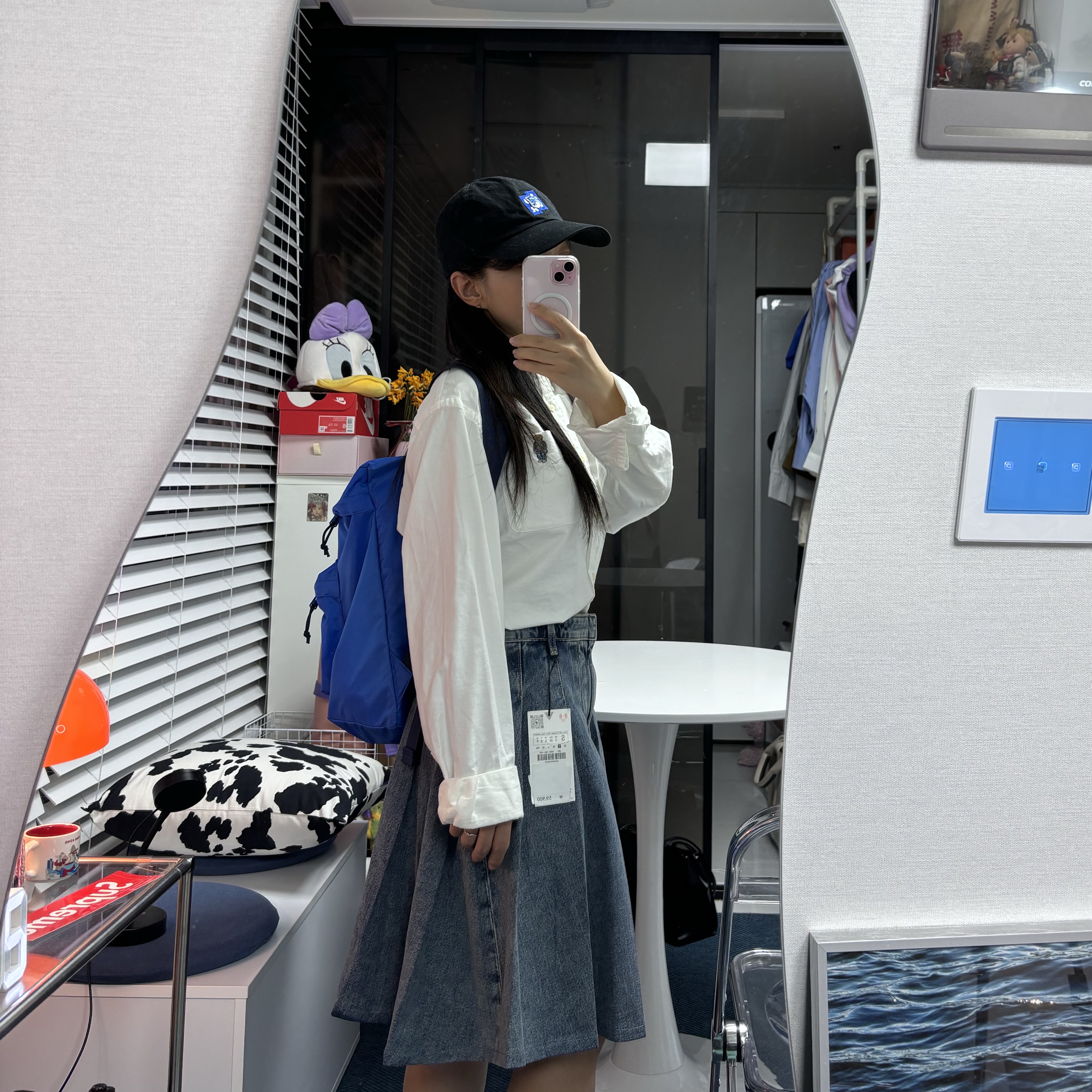 Maison Kitsune x Ader Error Tetris Fox Cap Black, Human Made Backpack Blue 착용 스타일 - 1