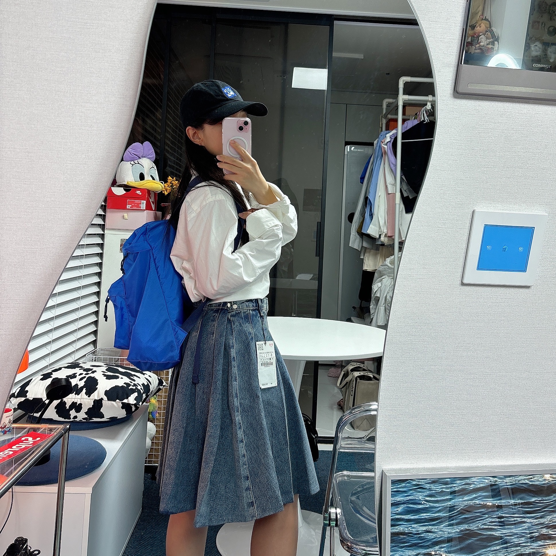 Maison Kitsune x Ader Error Tetris Fox Cap Black, Human Made Backpack Blue 착용 스타일 - 3