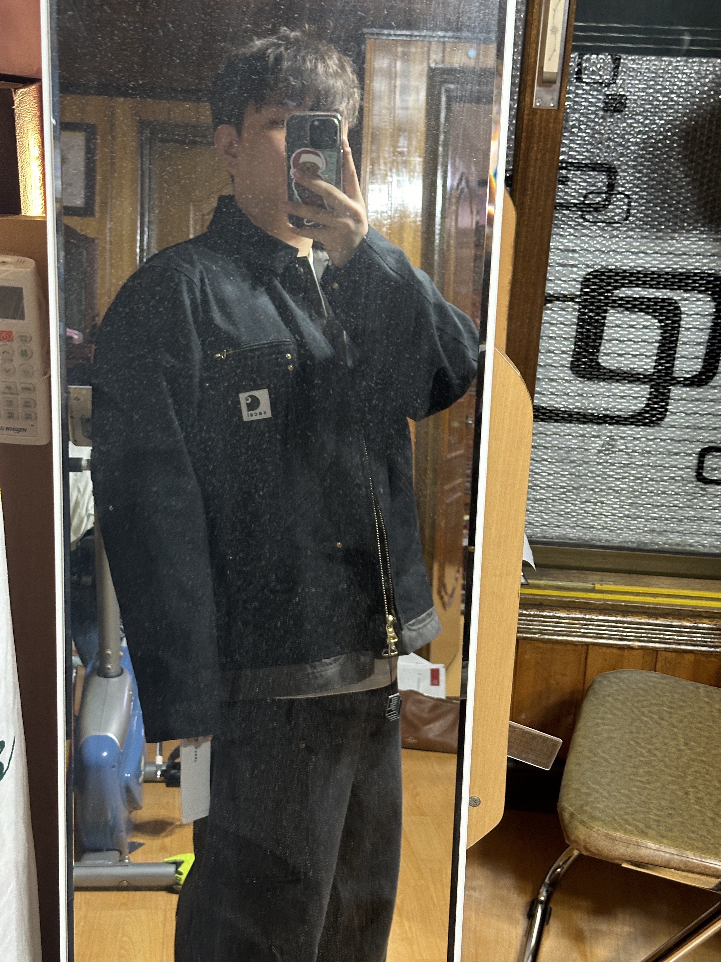 Sacai x Carhartt WIP Reversible Duck Jacket Black 착용 스타일 - 2
