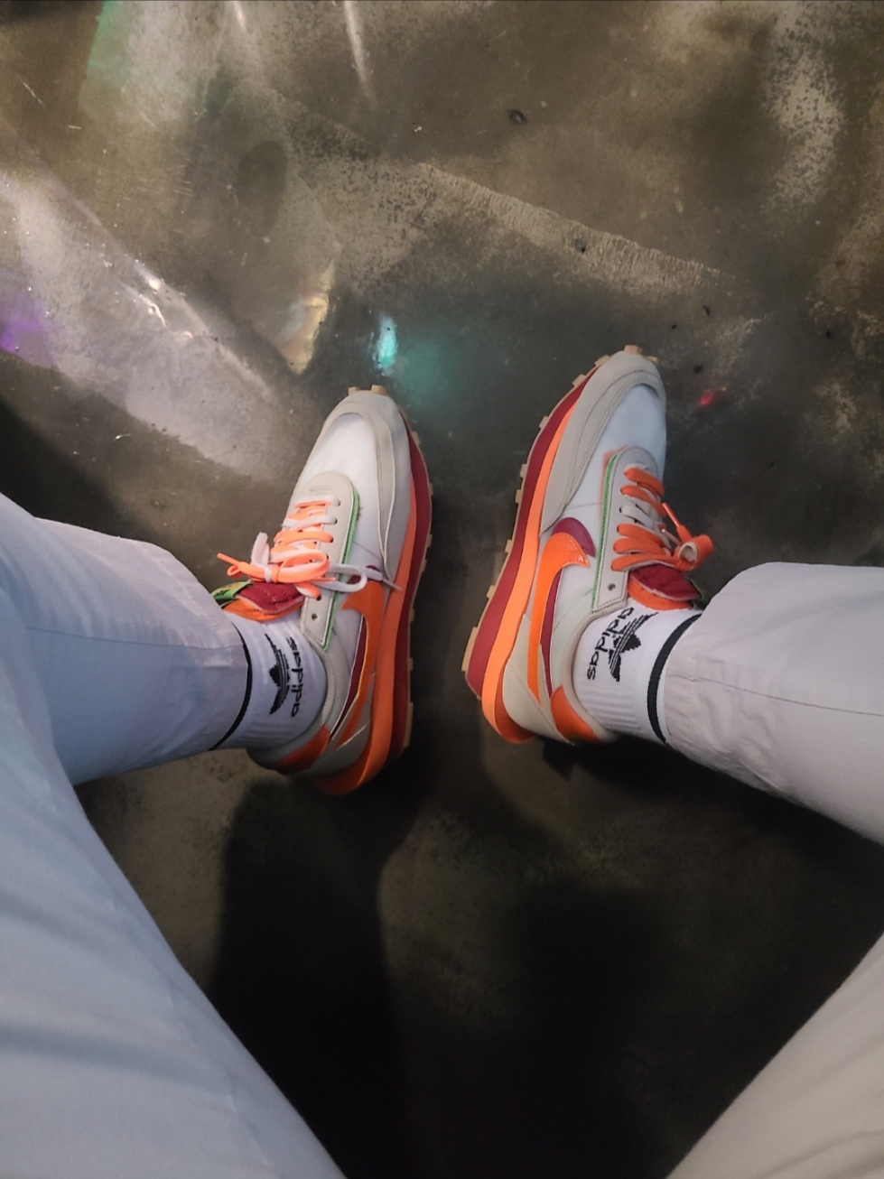 Nike x Sacai x Clot LDWaffle Orange Blaze 착용 스타일