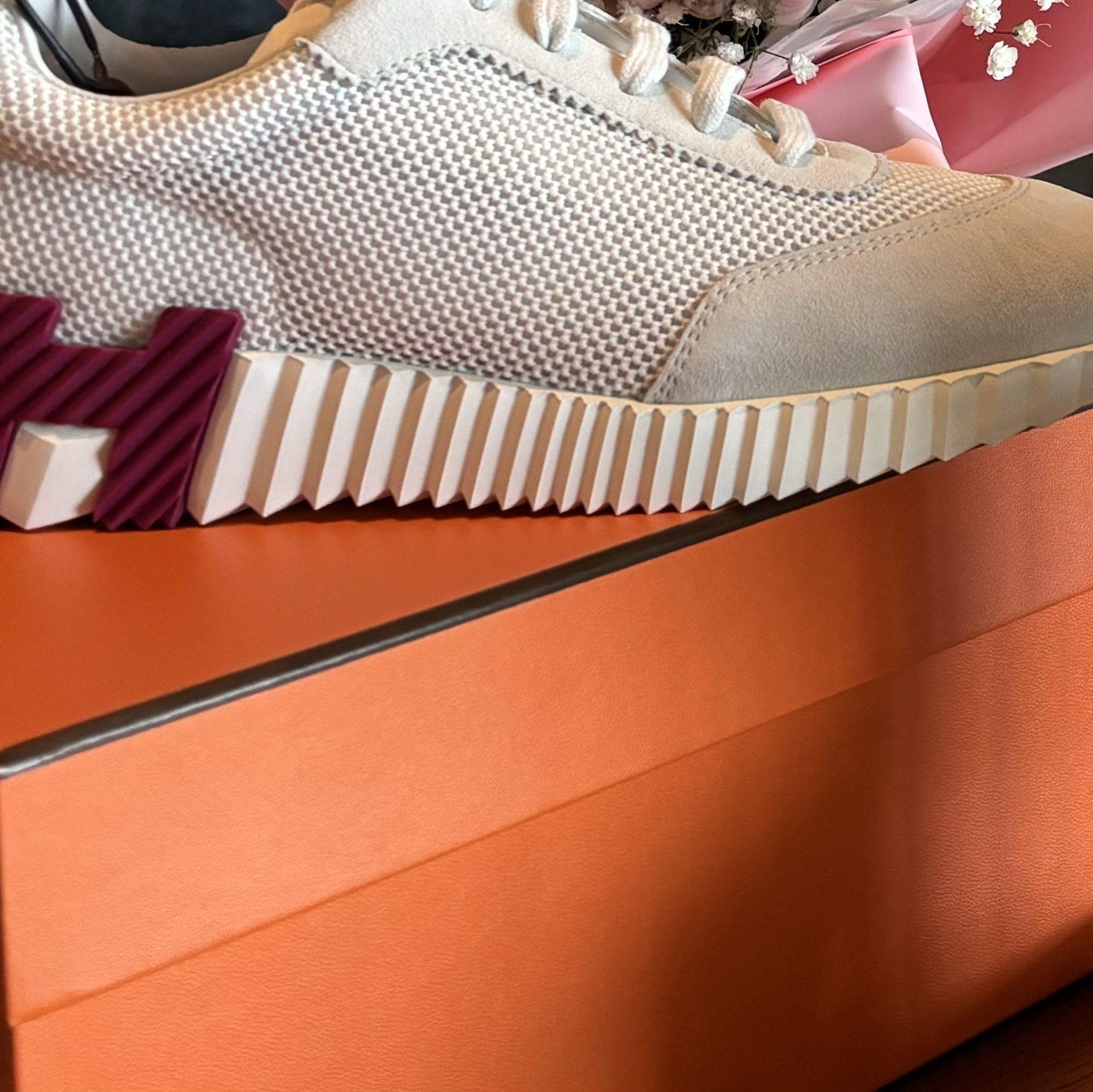 (W) Hermes Bouncing Sneakers Mesh Suede Goatskin & Blanc 착용 스타일