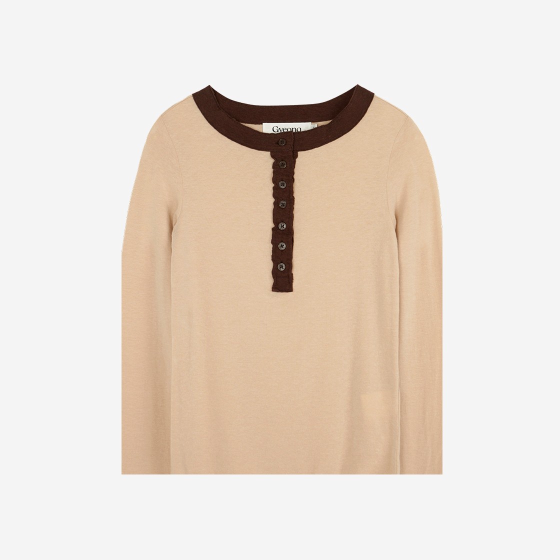 Gyeong Henley Neck Long Sleeve Tee Beige & Brown 상세 이미지 2