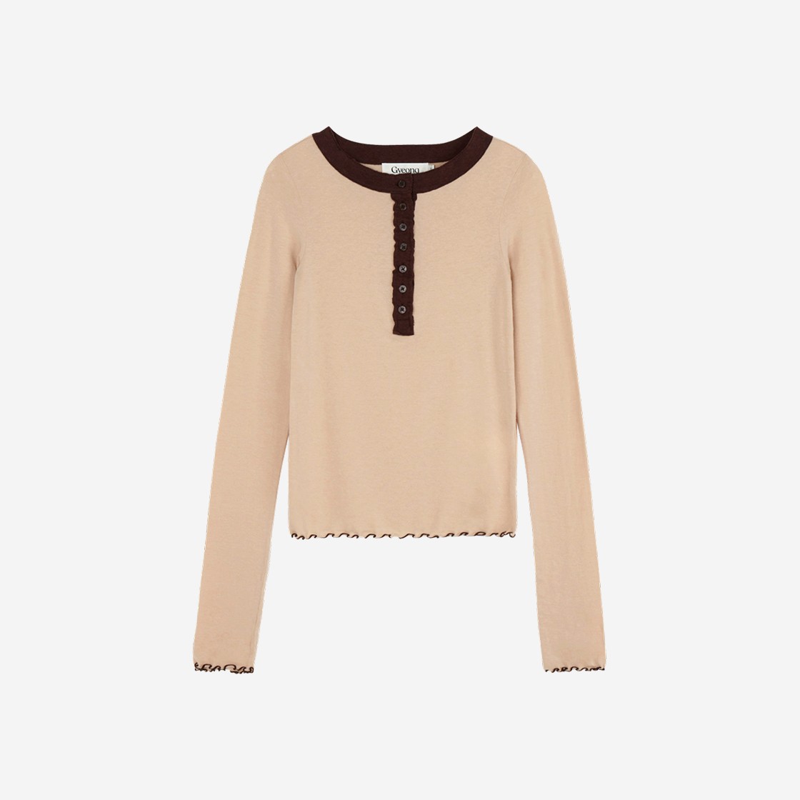 Gyeong Henley Neck Long Sleeve Tee Beige & Brown 상세 이미지 1