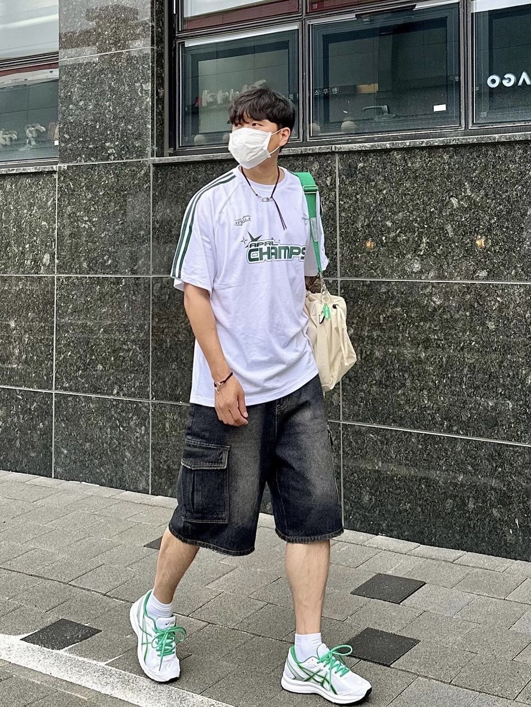 Asics Jog 100 S White Green - 2E Wide 착용 스타일