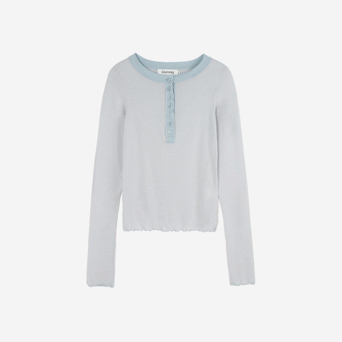 Gyeong Henley Neck Long Sleeve Tee Gray & Sky Blue 상세 이미지 1