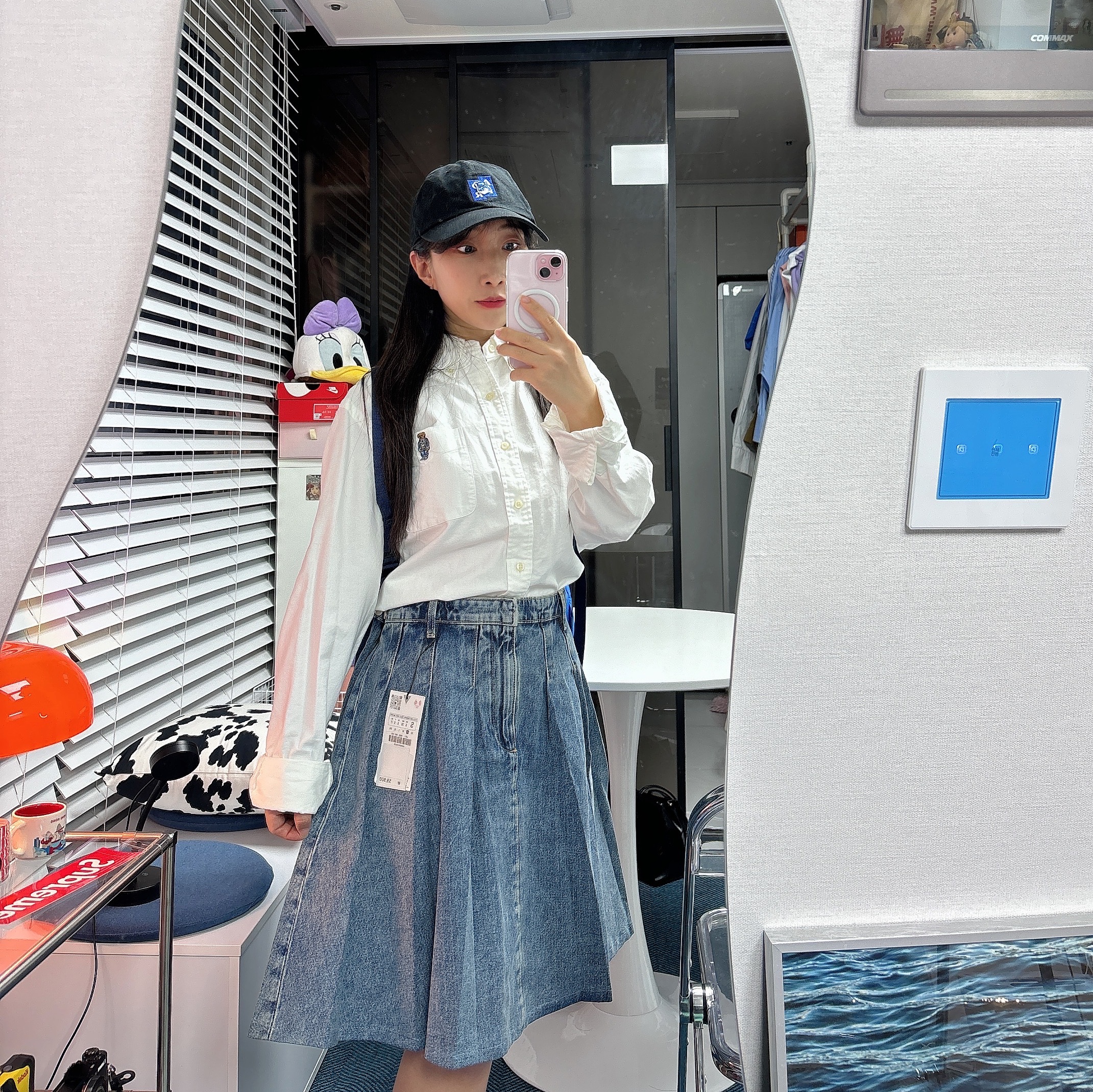 Maison Kitsune x Ader Error Tetris Fox Cap Black, Human Made Backpack Blue 착용 스타일 - 2